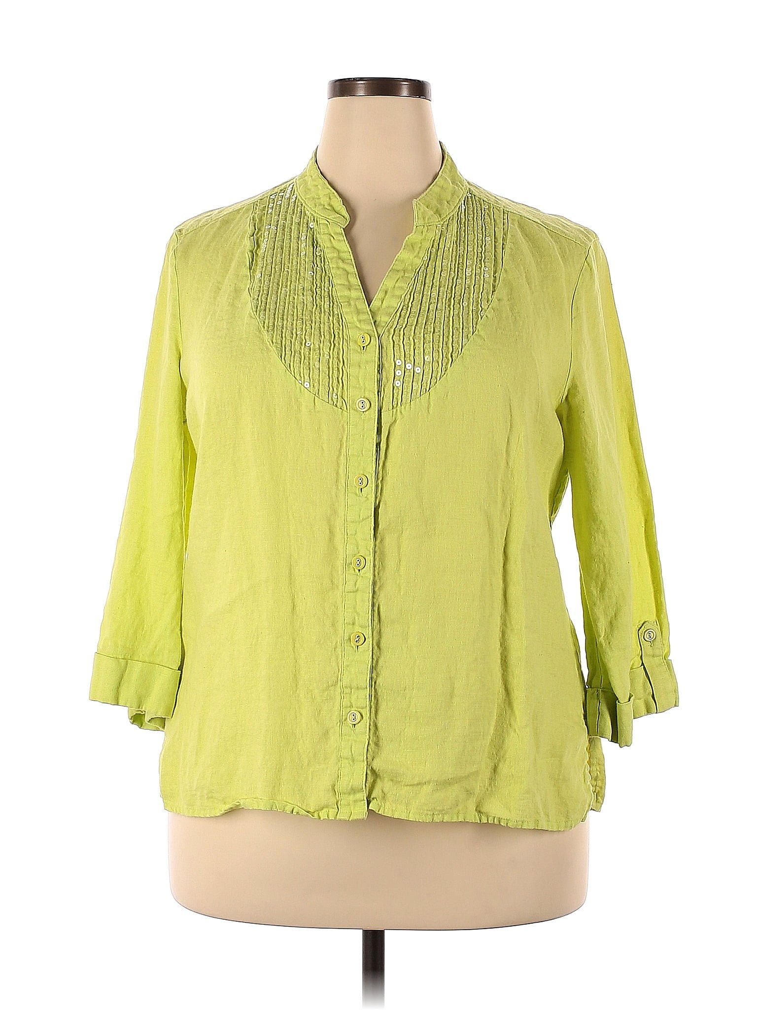 Jm Collection 100 Linen Green Long Sleeve Blouse Size 18 Plus 49