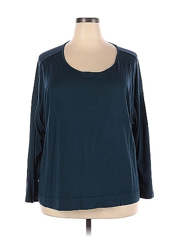 J.Jill Color Block Teal Blue Long Sleeve T-Shirt Size 2X (Plus) - 46% off