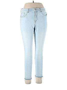 Ann Taylor LOFT Petite Unpicked Hem High Rise Skinny Jeans in Soft Washed Blue (view 1)
