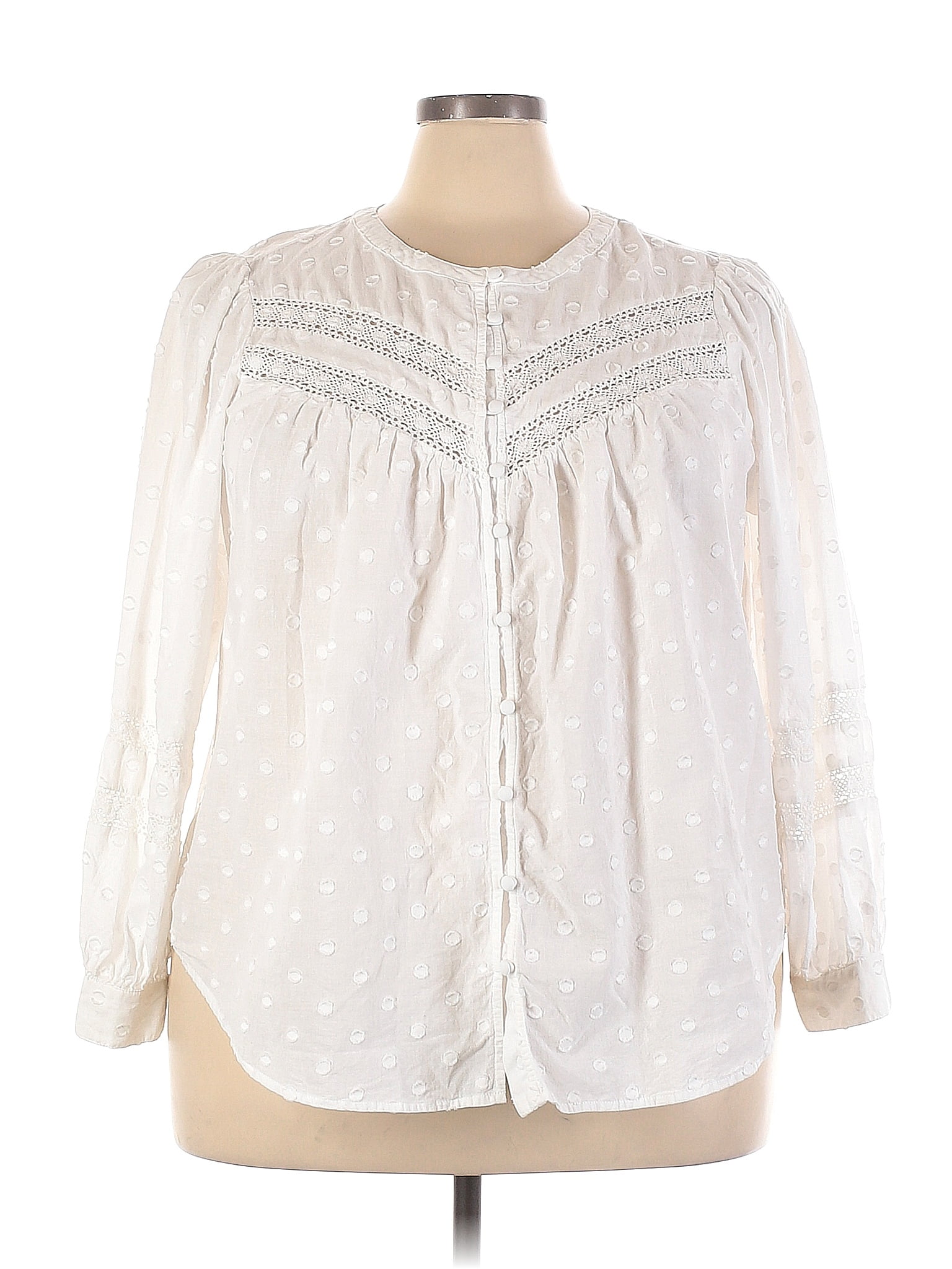 Torrid 100% Cotton Ivory 3/4 Sleeve Button-Down Shirt Size 3X Plus (3 ...