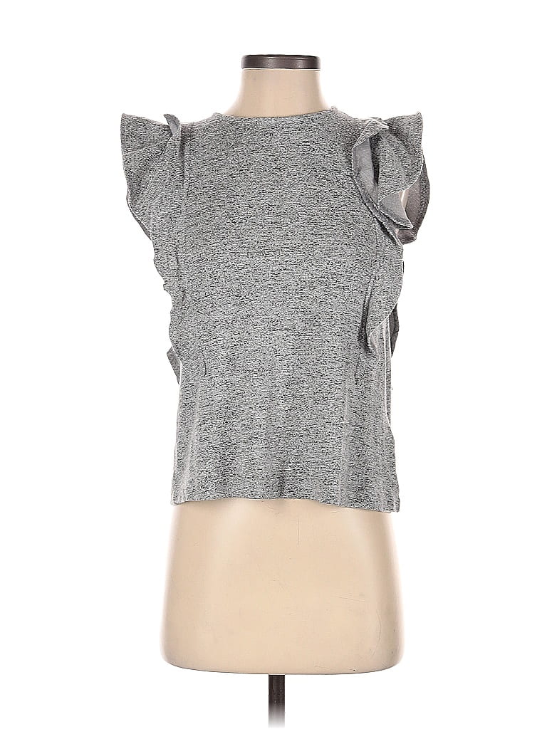 Pre-owned Mcguire Short Sleeve Top Gray Ruffles Neckline Tops