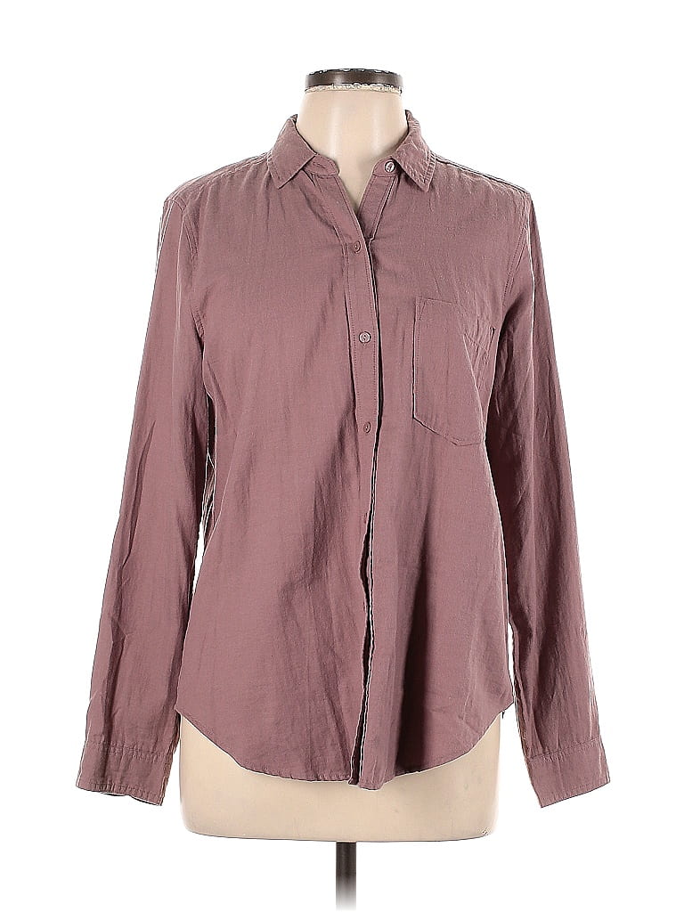 Abercrombie & Fitch 100 Cotton Checkeredgingham Burgundy Long Sleeve ButtonDown Shirt Size L
