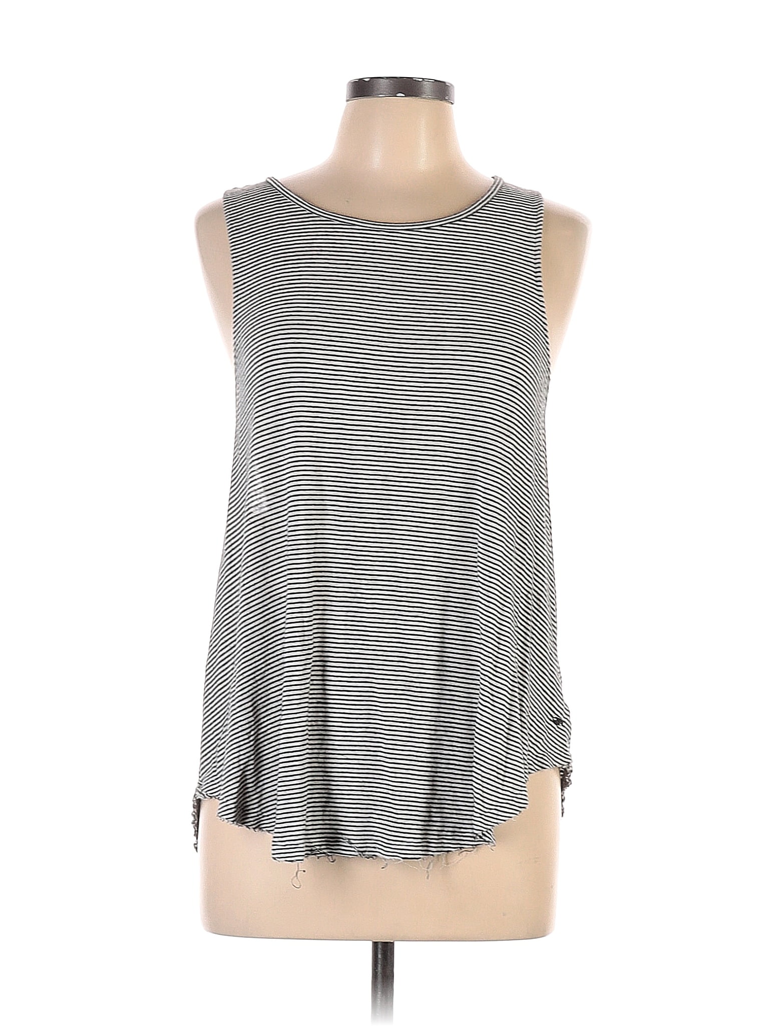 American Eagle Outfitters Stripes Multi Color Gray Sleeveless Blouse ...
