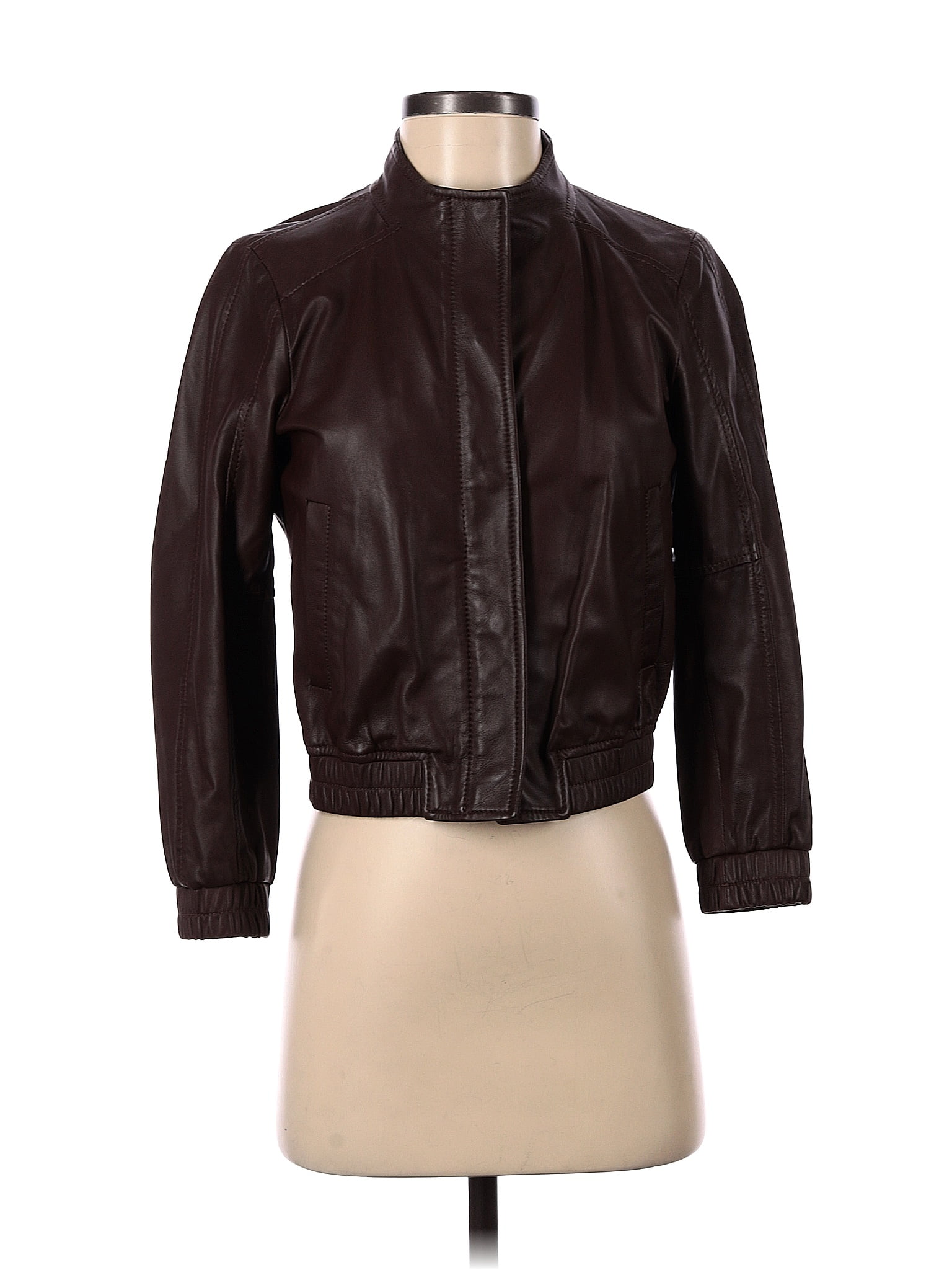 Theory 100 Leather Solid Brown Leather Jacket Size P 82 off thredUP