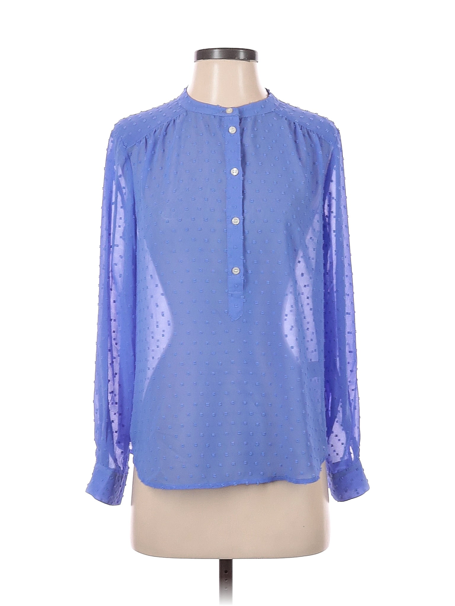 J.Crew Factory Store 100% Polyester Polka Dots Blue Long Sleeve Blouse Size  M (Petite) - 73% off
