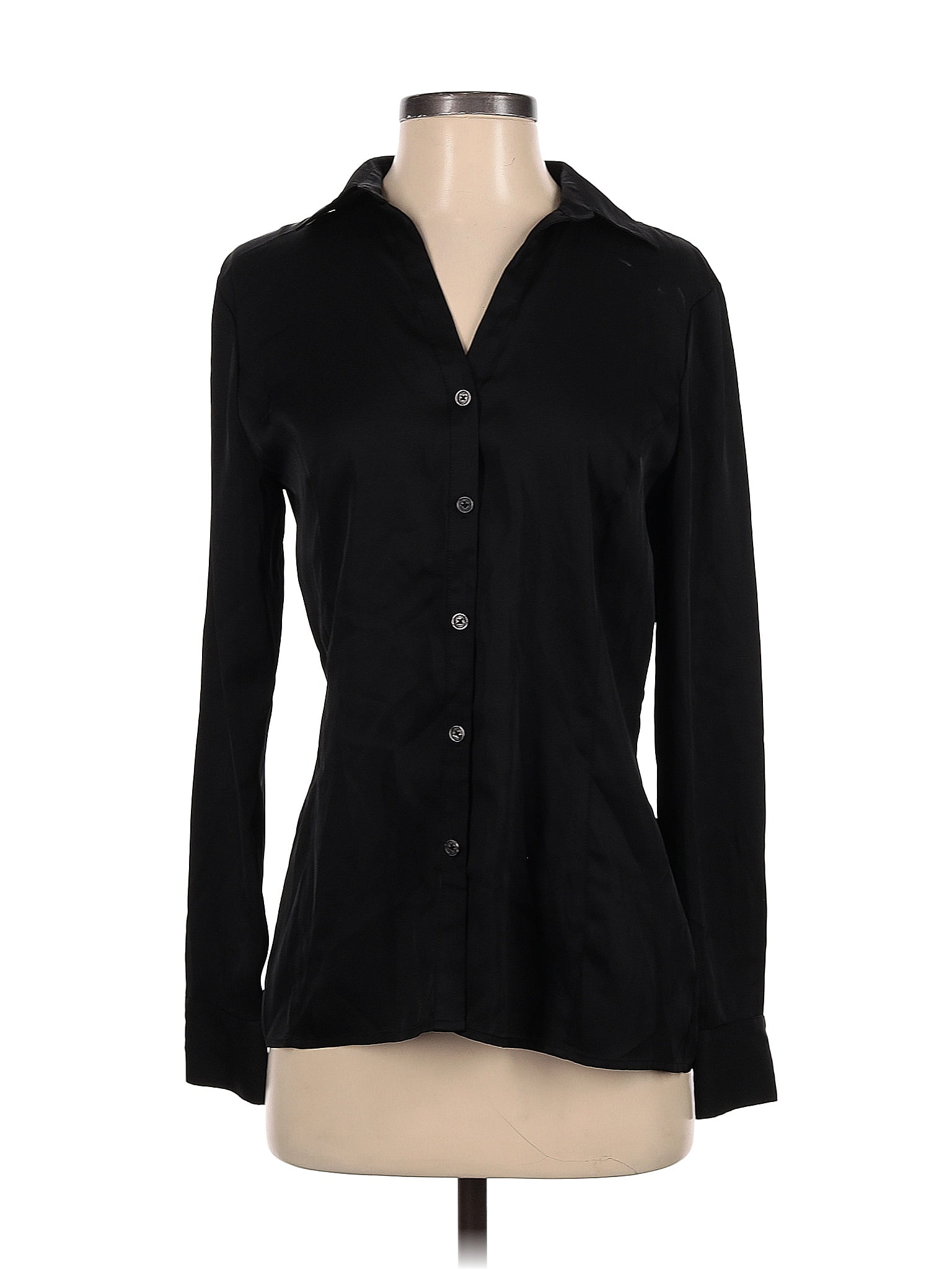 Brooks Brothers 346 100 Polyester Solid Black Long Sleeve Blouse Size