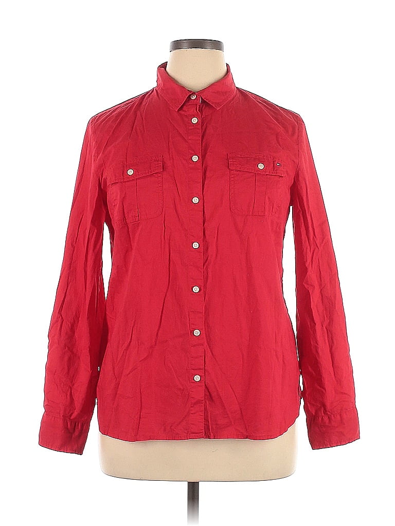 Tommy Hilfiger 100 Cotton Checkered Gingham Red Long Sleeve Button