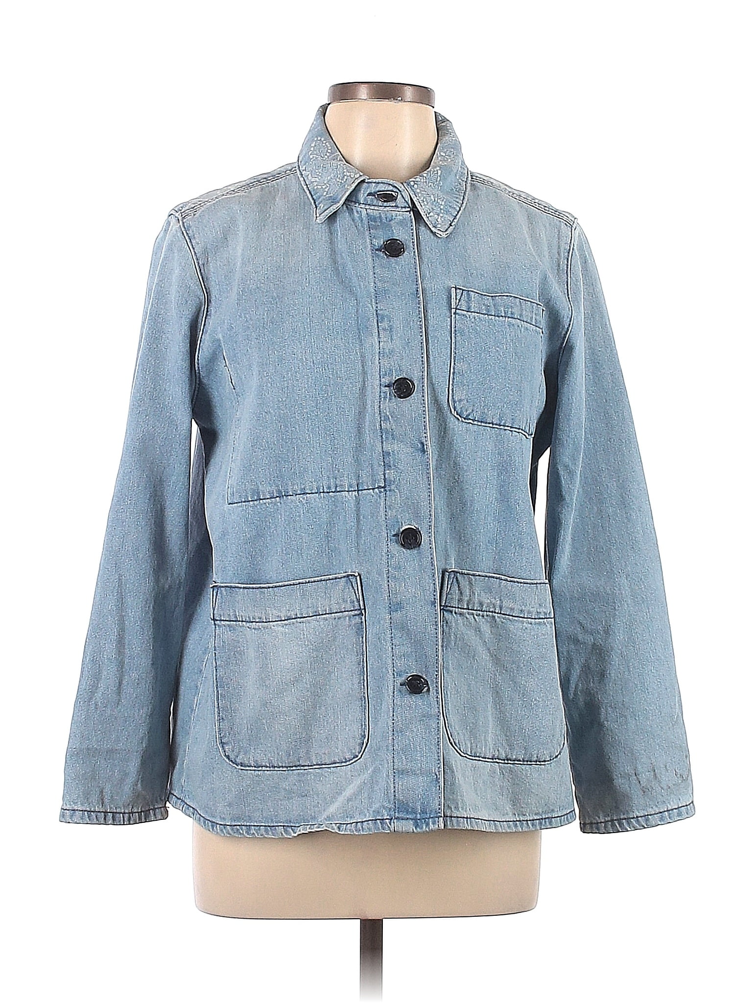 Curve Appeal 100 Cotton Solid Blue Denim Jacket Size L 67 Off Thredup