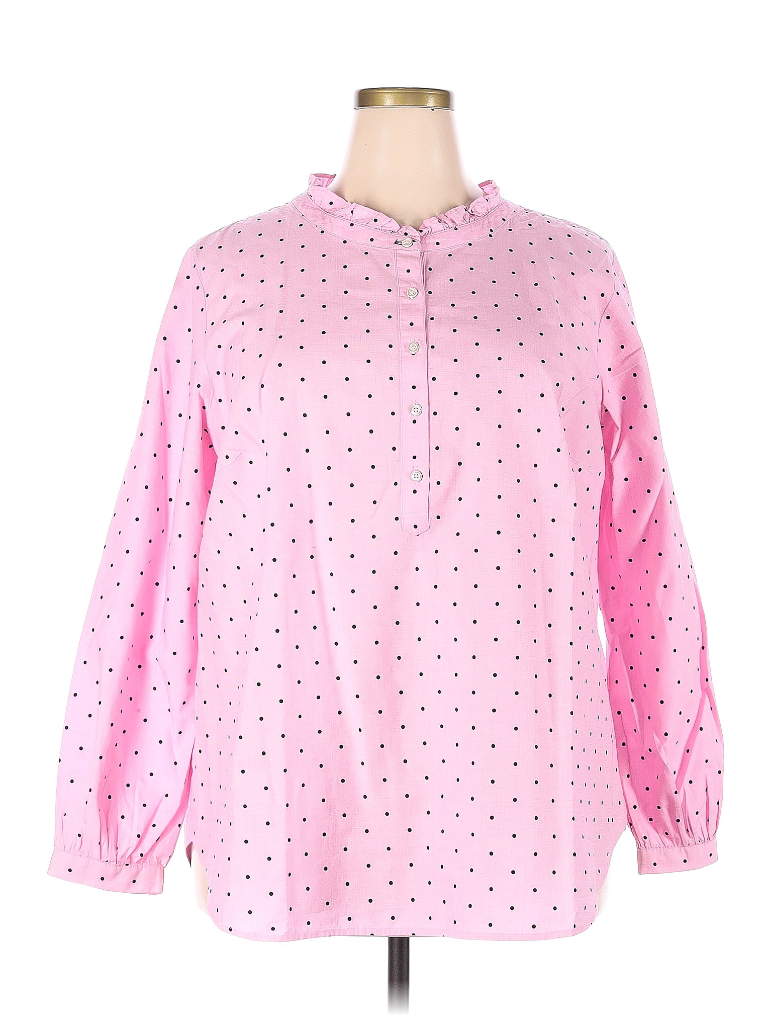 Talbots 100 Cotton Polka Dots Pink Long Sleeve Blouse Size 2x Plus