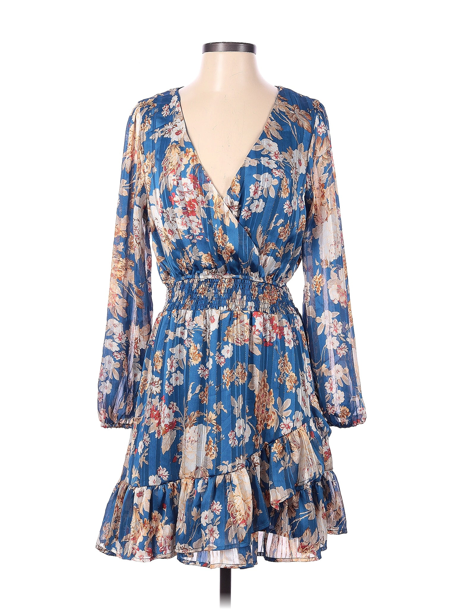 Kori America 100% Polyester Floral Multi Color Blue Casual Dress Size S ...