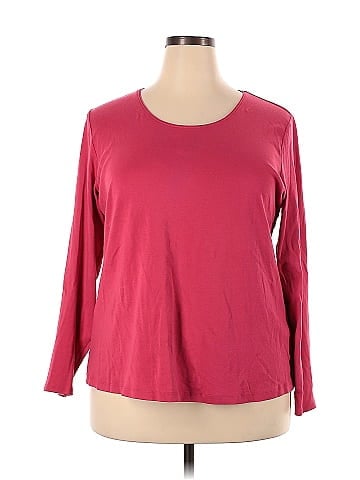 J.Jill 100% Cotton Solid Red Burgundy Long Sleeve Top Size 2X (Plus) - 71%  off
