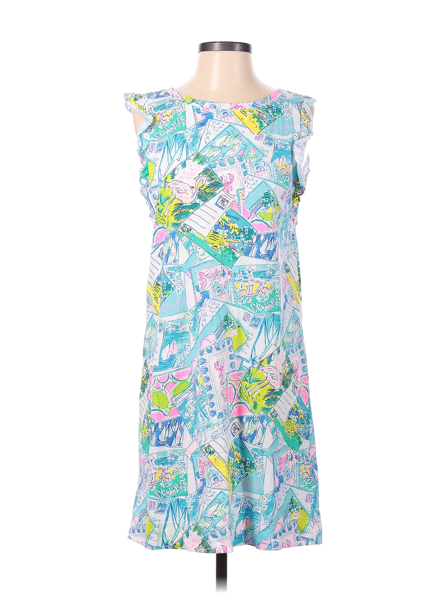 Lilly Pulitzer 100 Cotton Multi Color Blue Casual Dress Size S 66