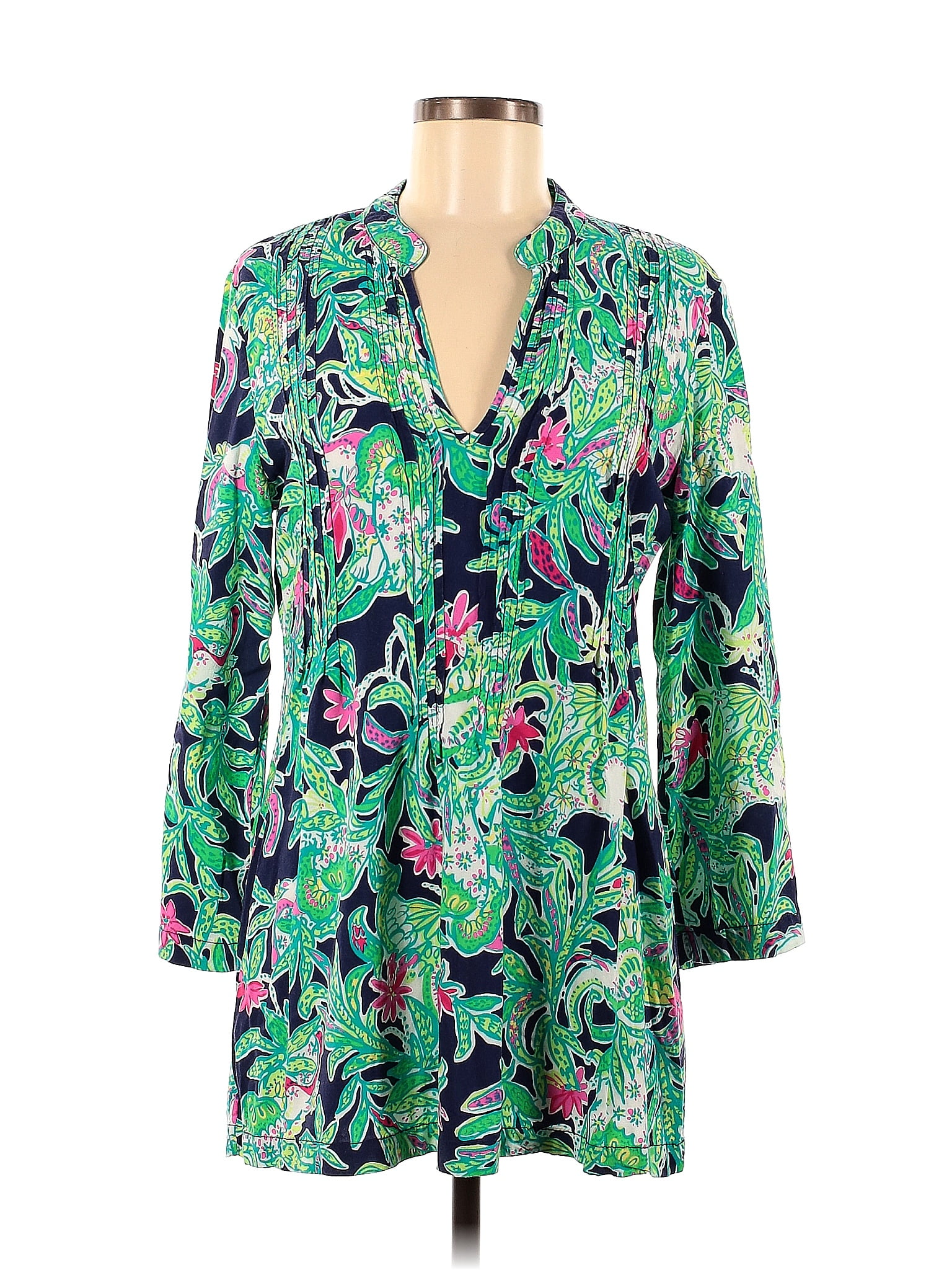 Lilly Pulitzer 100 Rayon Floral Multi Color Green Casual Dress Size M