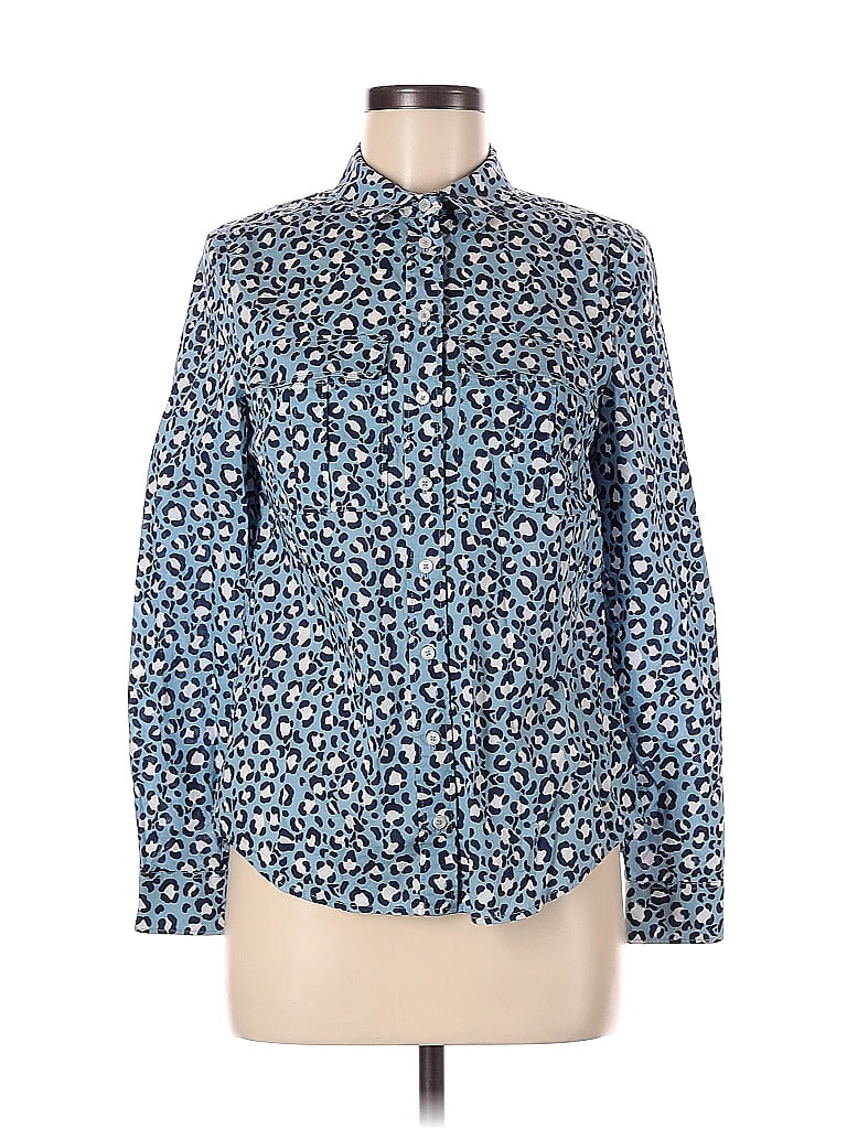 Boden 100% Cotton Floral Motif Animal Print Leopard Print Blue Long Sleeve Button-Down Shirt Size 6 - photo 1
