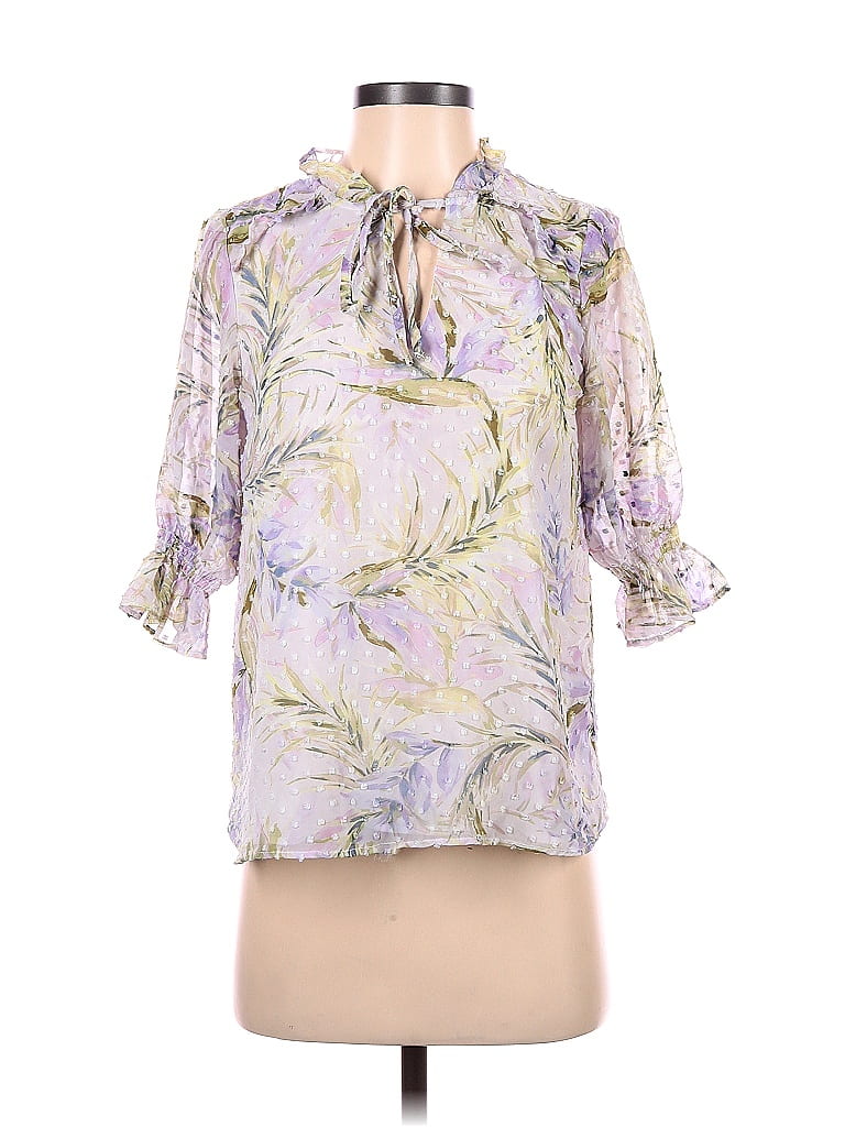 Cece 100 Polyester Tropical Multi Color Purple Short Sleeve Blouse