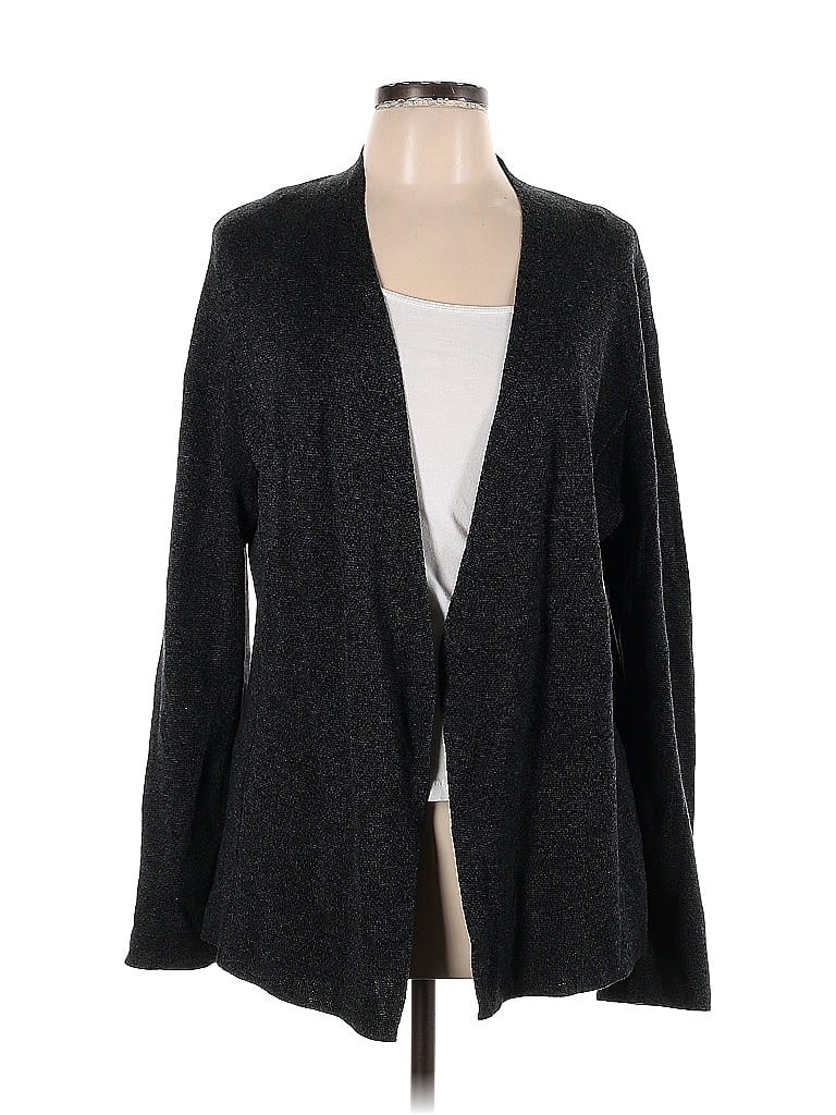 Eileen Fisher Color Block Marled Black Gray Cardigan Size L 75 off