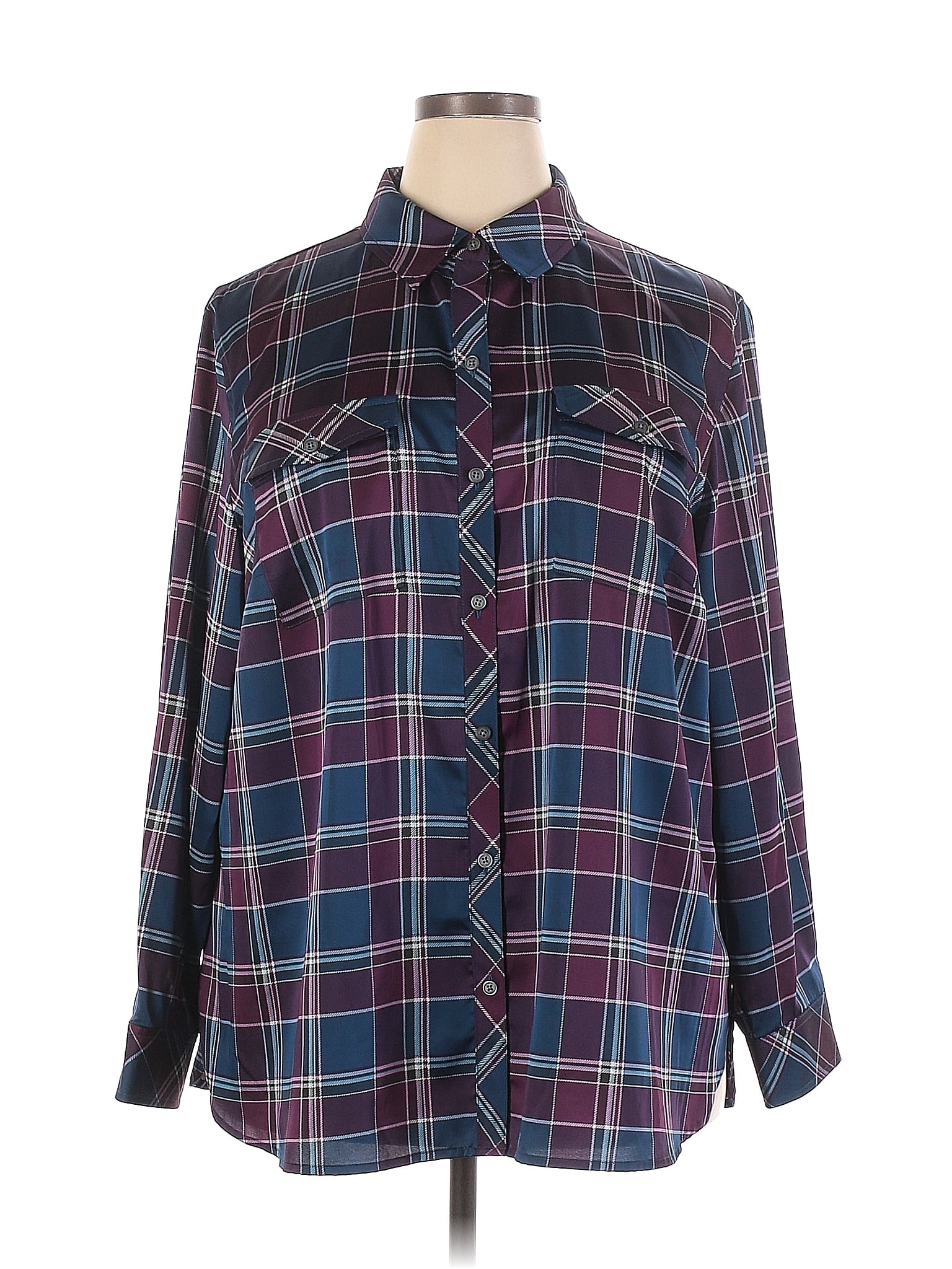 Jones New York Signature Plaid Burgundy Long Sleeve Button-Down Shirt ...