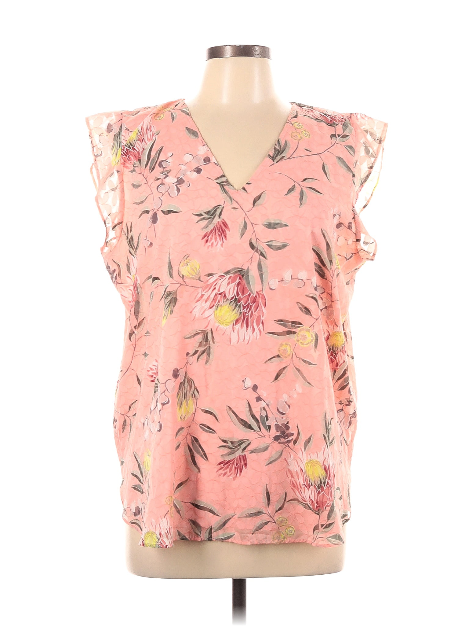 Ann Taylor LOFT 100% Polyester Tropical Pink Short Sleeve Blouse Size ...