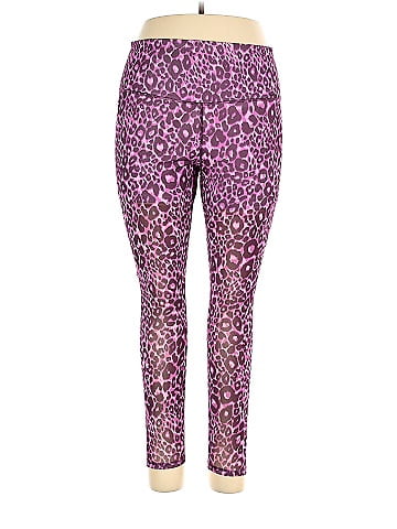 Fabletics 100% Polyester Leopard Print Multi Color Purple Leggings Size XXL  - 37% off