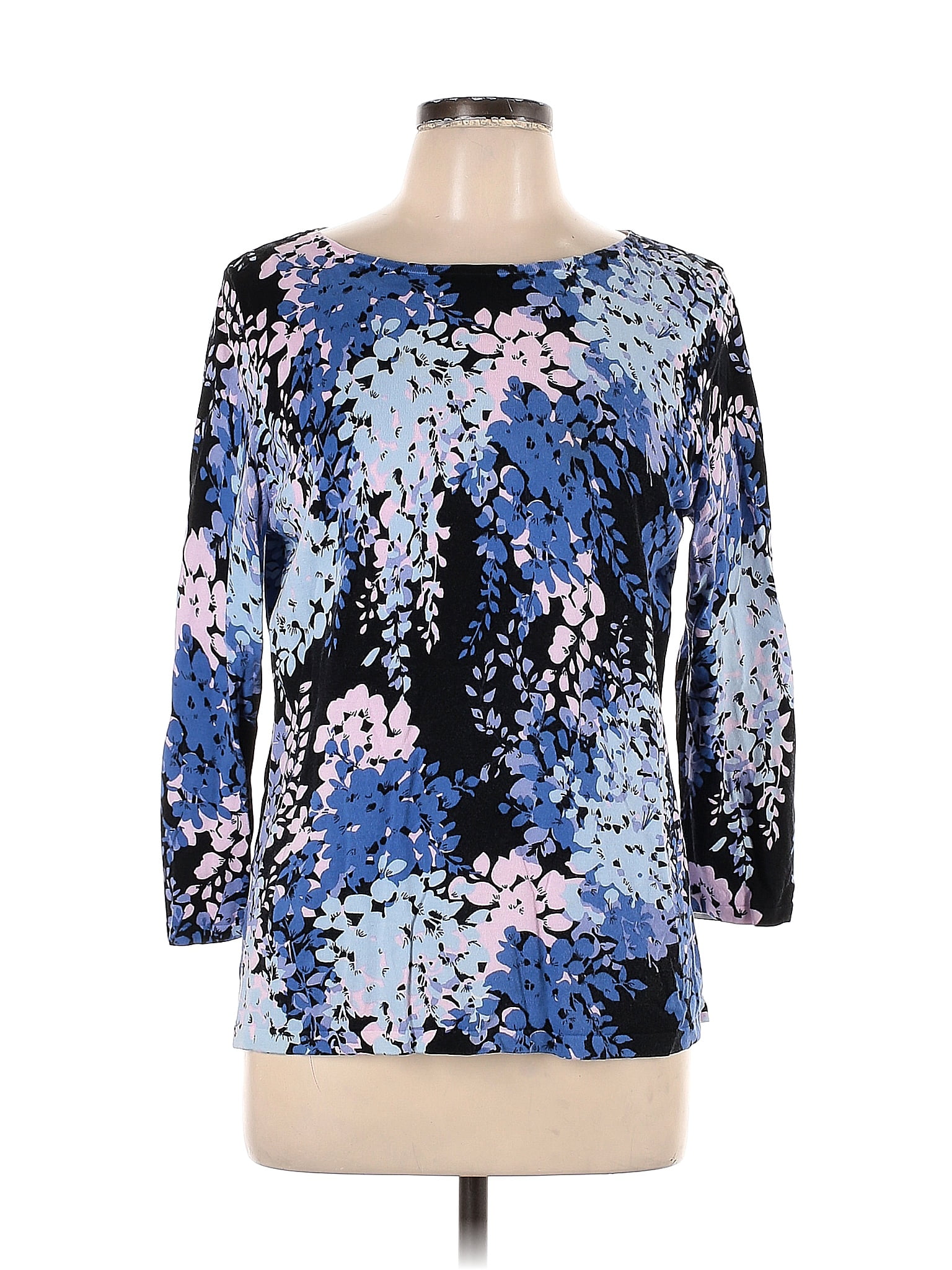 Talbots Color Block Floral Multi Color Blue Pullover Sweater Size L ...