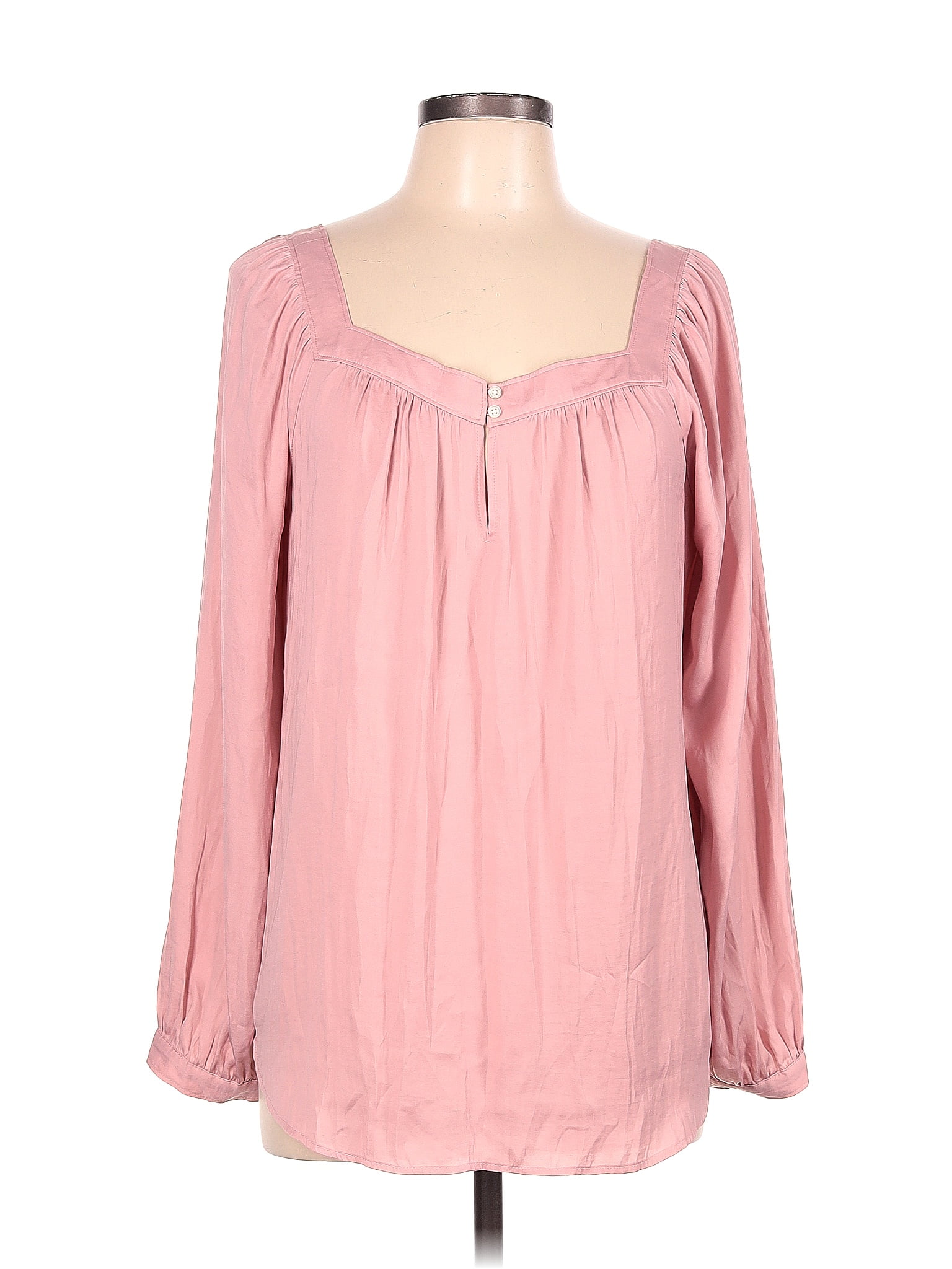 Ann Taylor Loft 100 Polyester Solid Pink Long Sleeve Blouse Size L