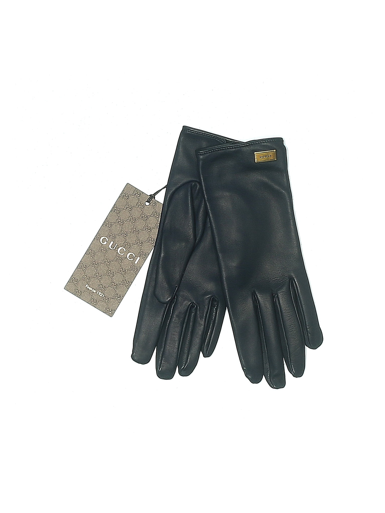 Gucci 100% Leather Solid Black Blue Gloves Size Med (7.5) - 42% off ...