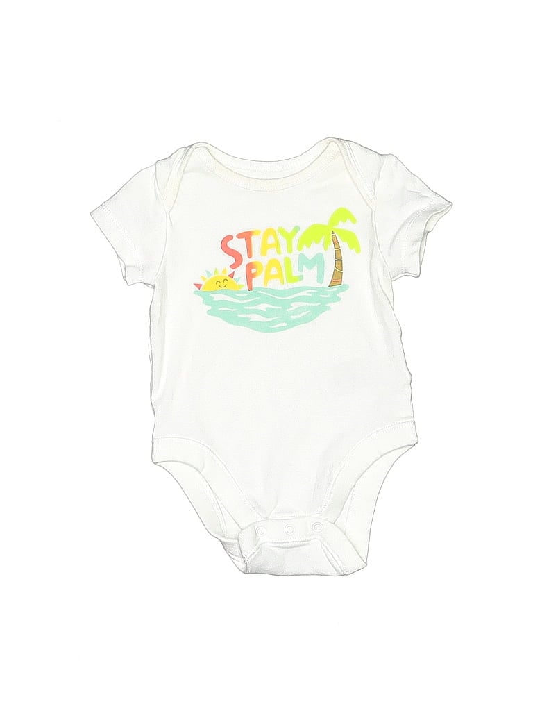 Old Navy 100% Cotton Graphic Tropical Ivory White Short Sleeve Onesie Size 0-3 mo - photo 1