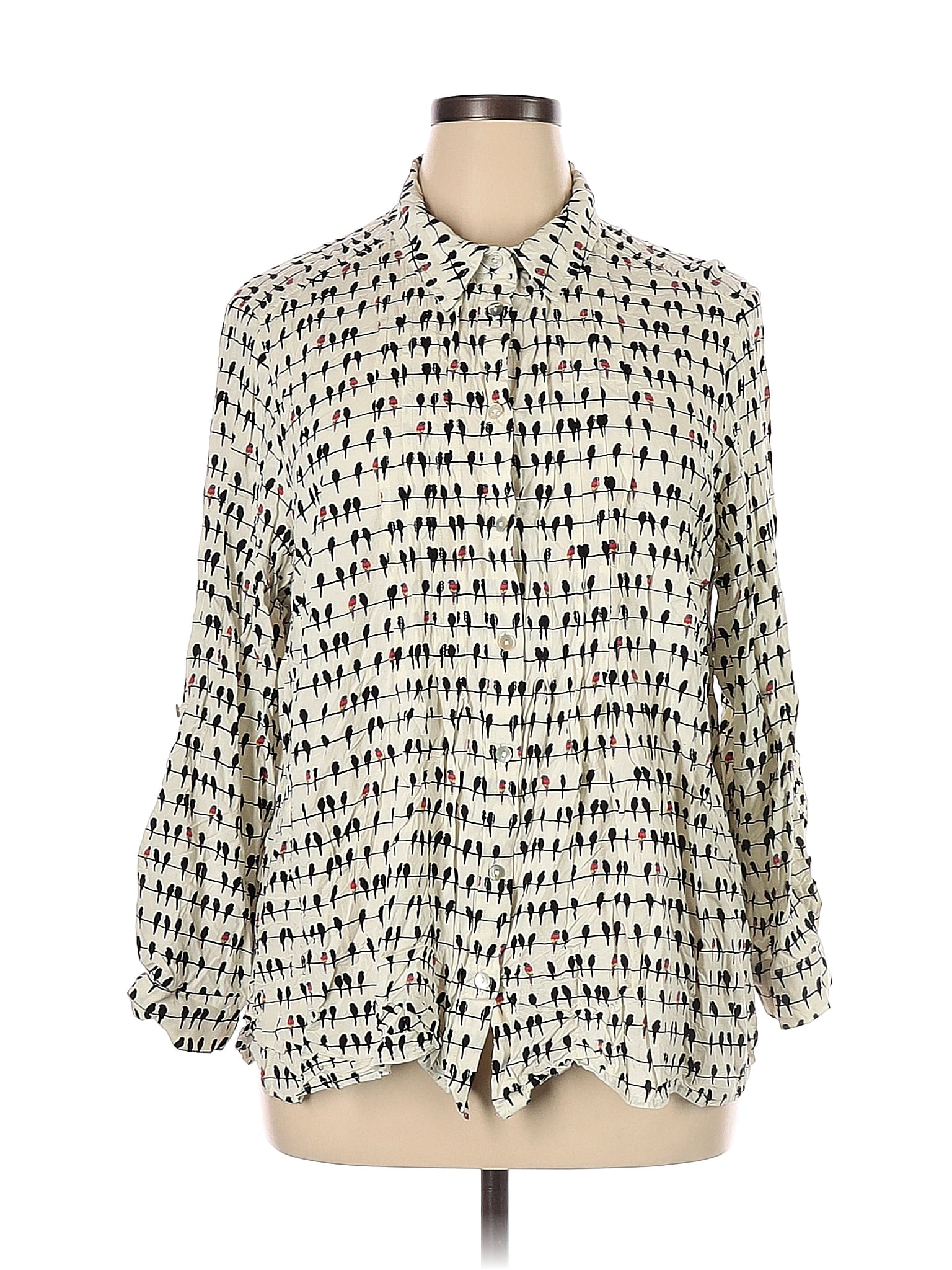 Jane and Delancey 100% Rayon Ivory Long Sleeve Button-Down Shirt Size ...