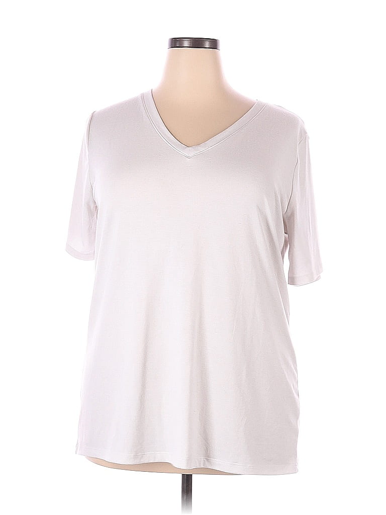 Zenana Premium Womens Shirt Size L White Scoop Short Sleeve Relaxed VNeck  Top