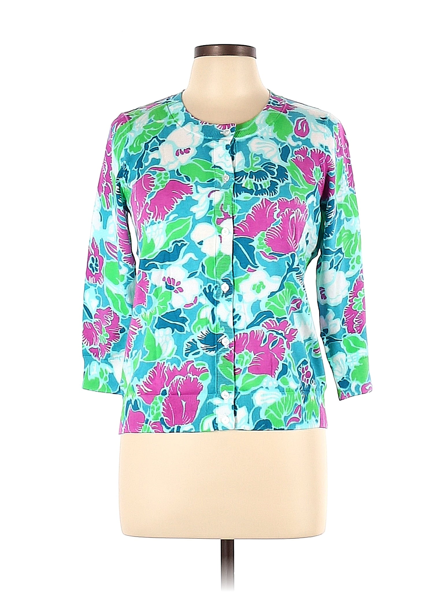 Talbots Colorblock Talbots Color Block Floral Tropical Green Blue Cardigan Size L - 76% ...