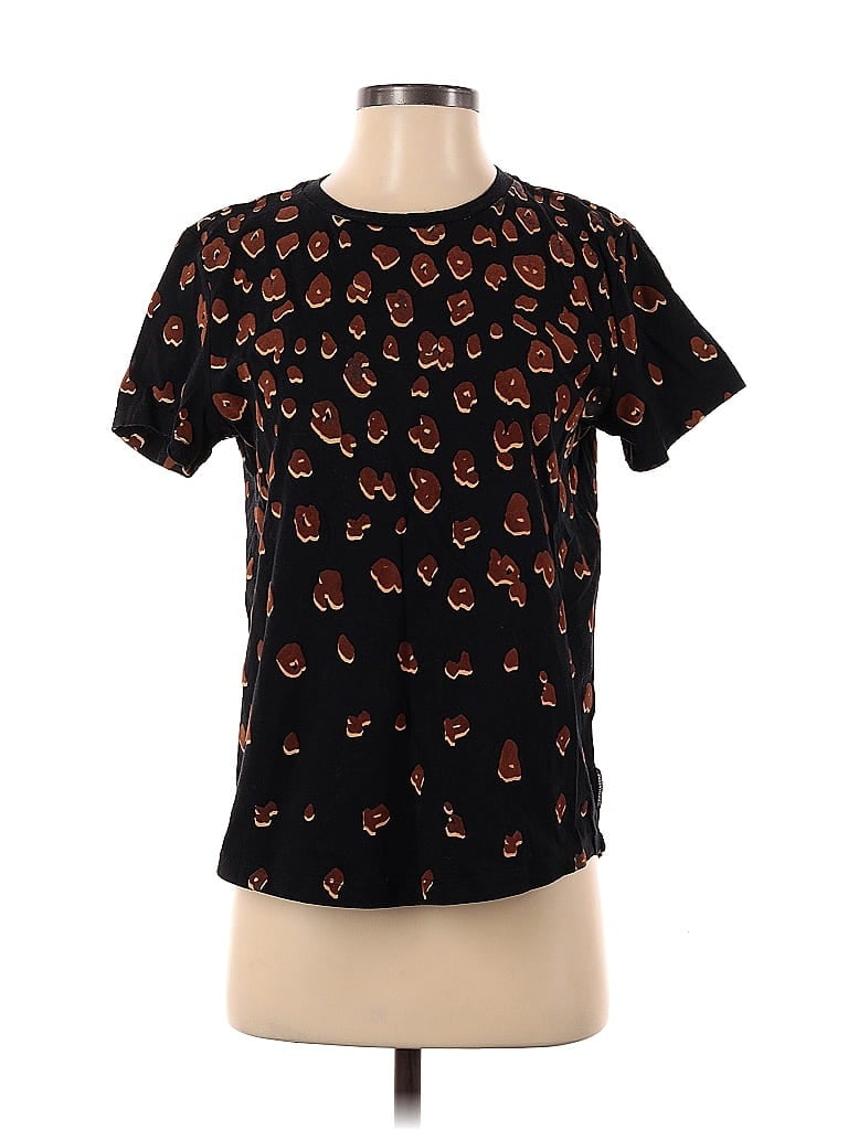 Maison Scotch 100% Cotton Jacquard Snake Print Paisley Baroque Print Batik Brocade Animal Print Leopard Print Black Short Sleeve T-Shirt Size S - photo 1