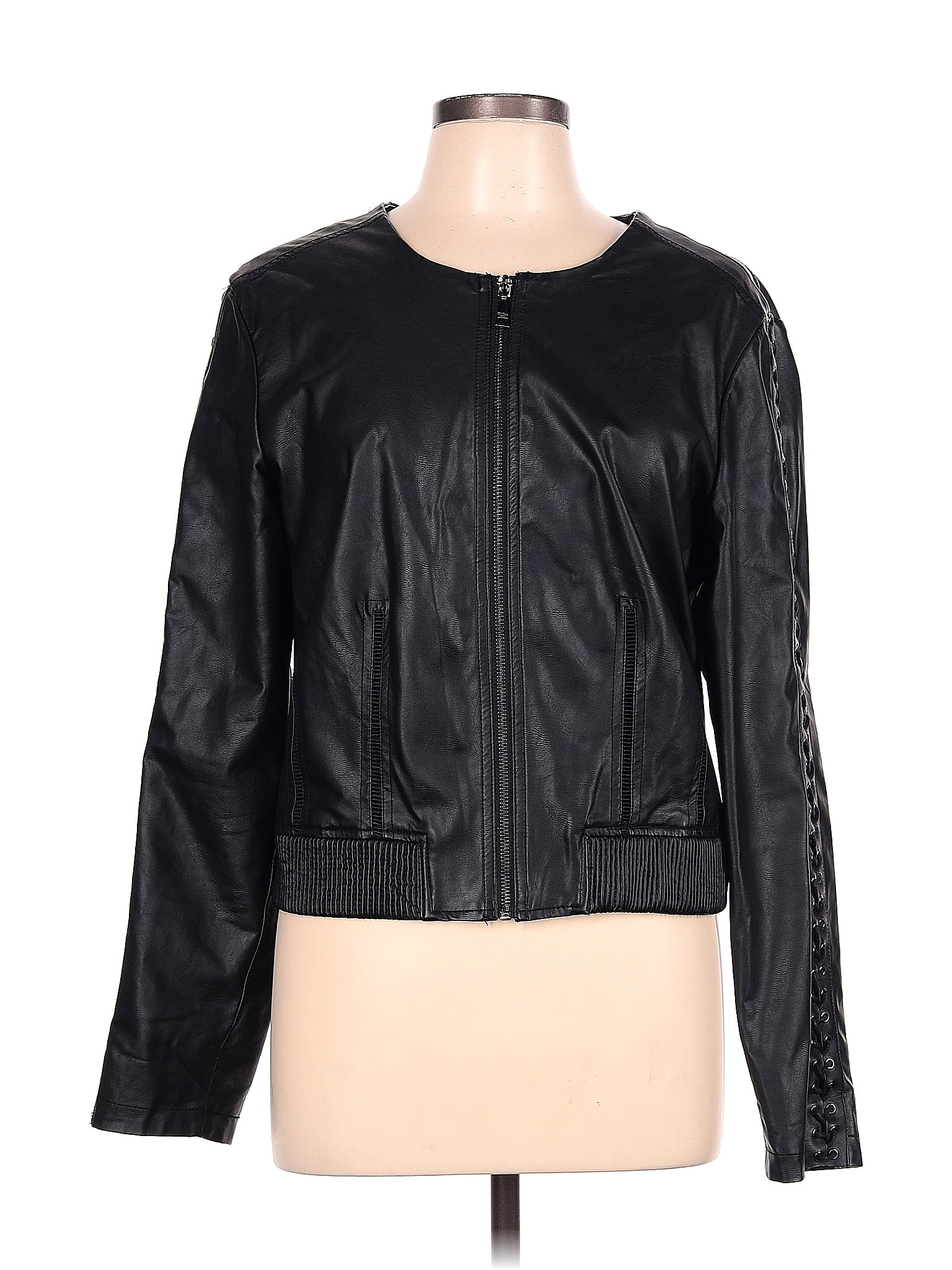 Guess Solid Black Faux Leather Jacket Size L - 70% off | thredUP
