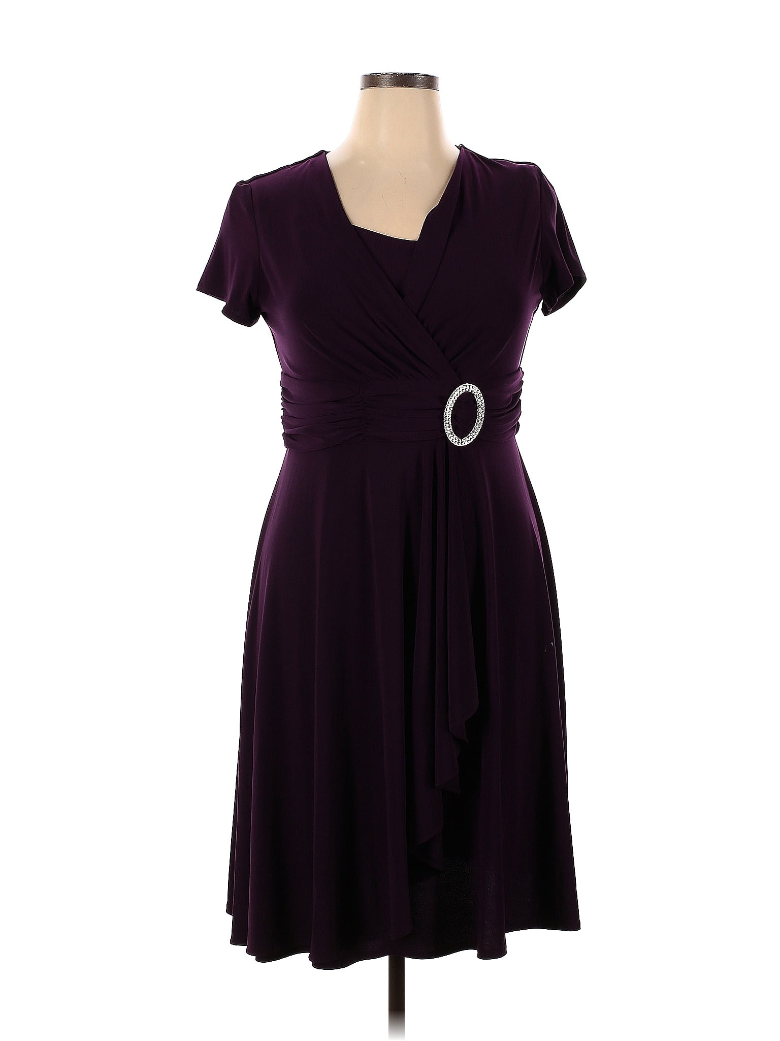 Robe De Soirée CACHET Violette - Taille 14 - Chiffon Twistée Devant Et Manches Bouchon Perlées