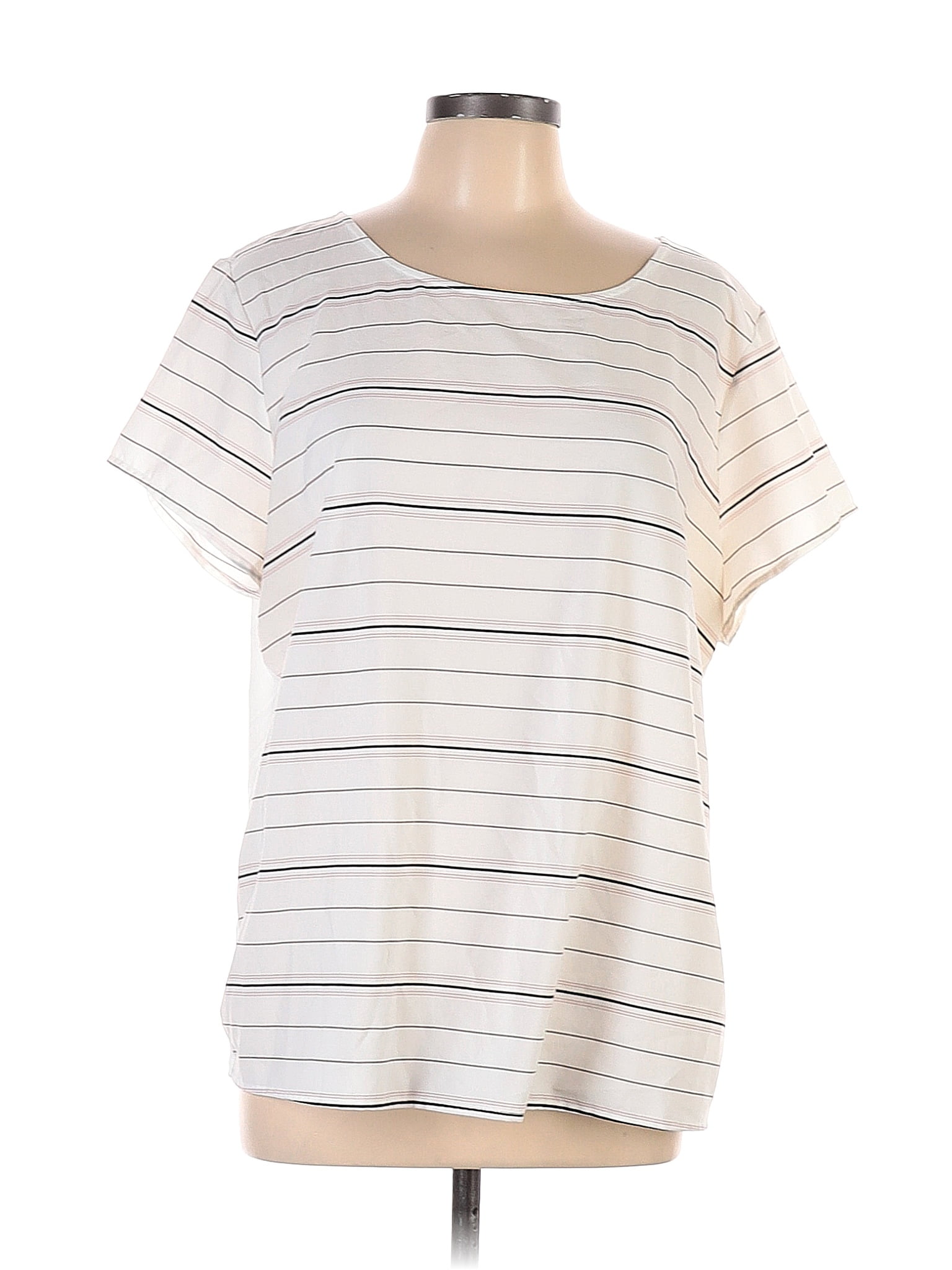 Ann Taylor Factory 100% Polyester Stripes White Ivory Short Sleeve T ...