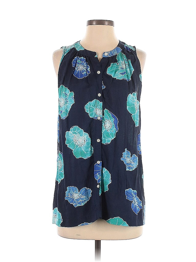 Ann Taylor LOFT Outlet Floral Navy Blue Sleeveless Blouse Size S - 53% ...