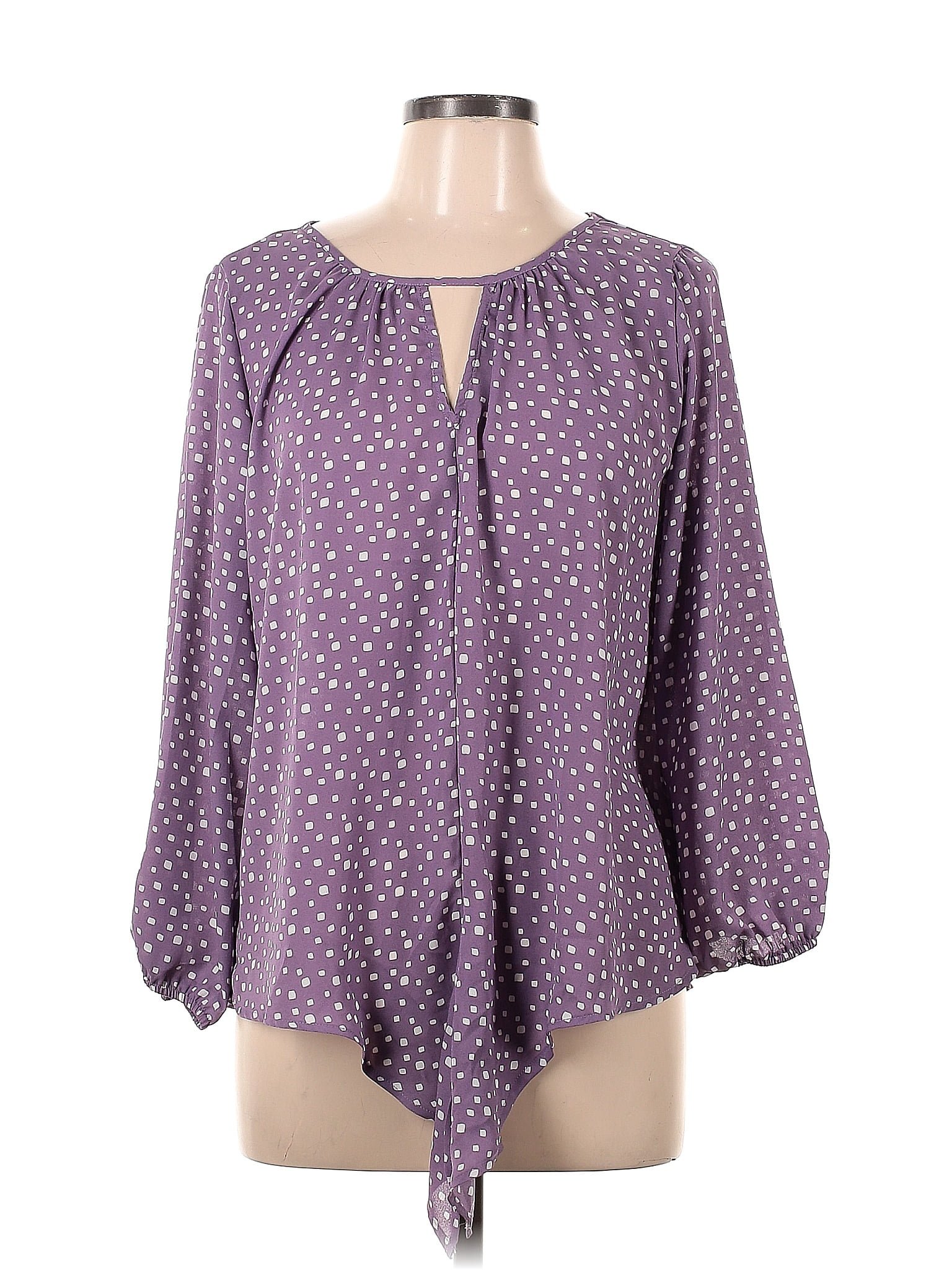 West Kei 100% Polyester Polka Dots Purple Long Sleeve Blouse Size L ...