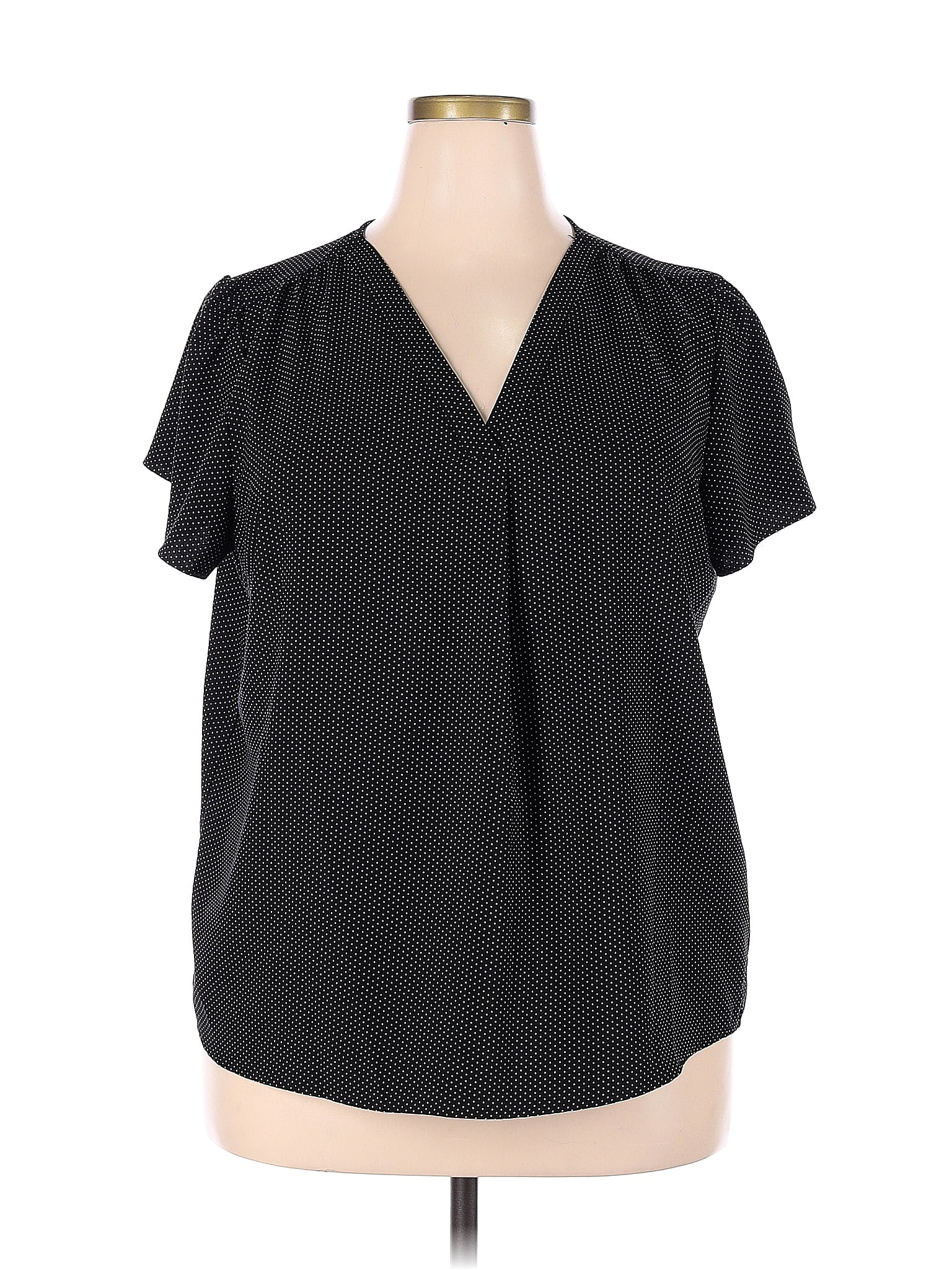 Hilary Radley 100% Polyester Polka Dots Black Short Sleeve Blouse Size ...