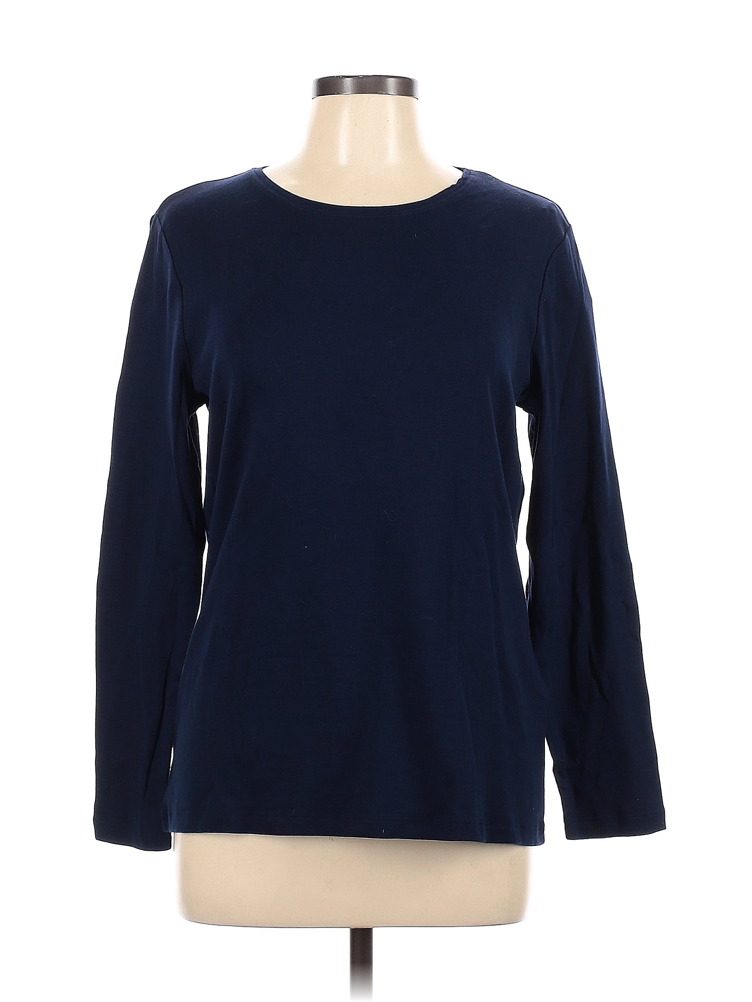 Chico's 100% Cotton Solid Navy Blue Long Sleeve T-Shirt Size Lg (2 ...