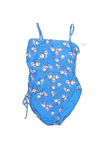 Ann Taylor LOFT Floral Blue One Piece Swimsuit Size L - 62% off