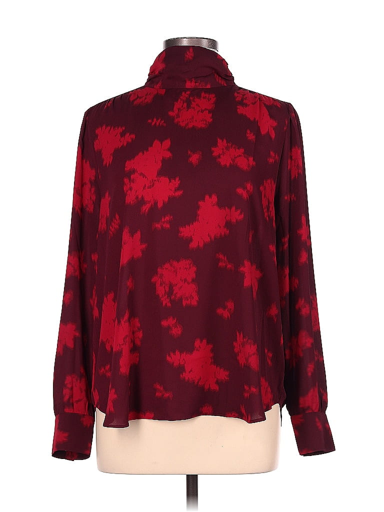 Ann Taylor 100% Polyester Floral Burgundy Long Sleeve Blouse Size L ...