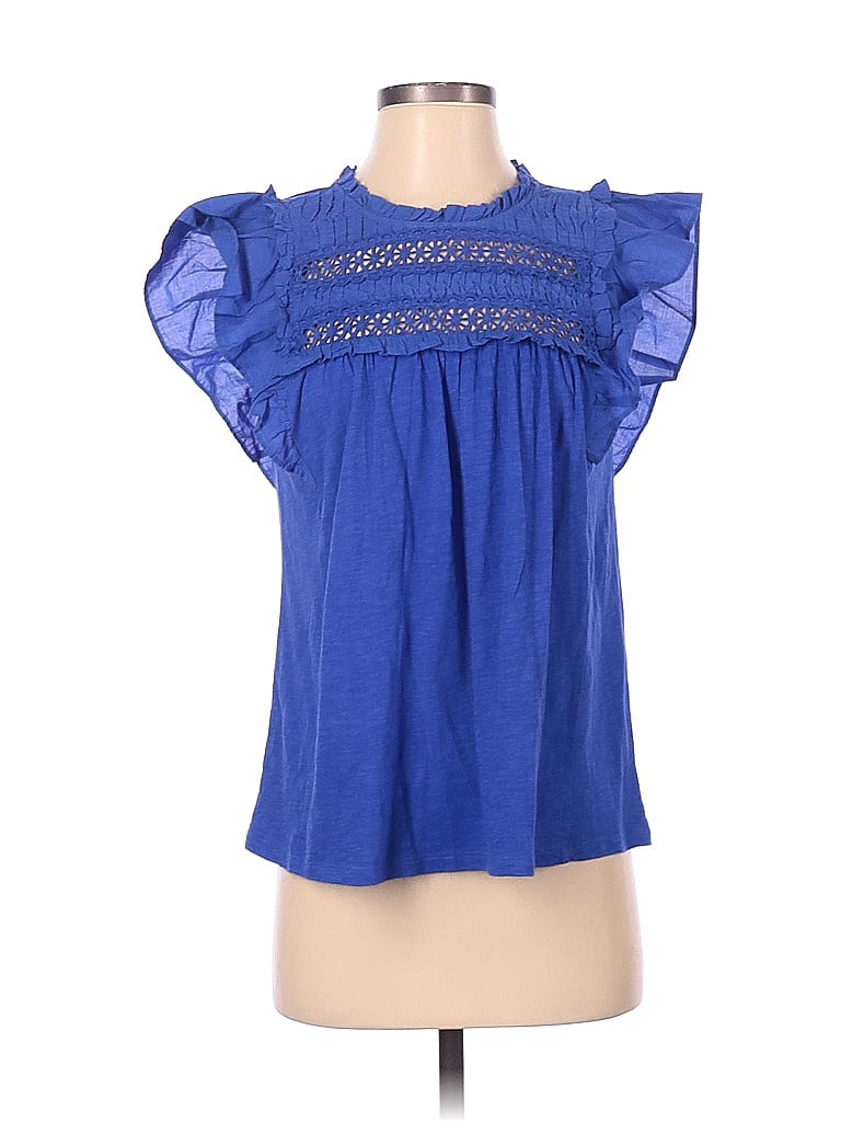 Blouse Ann Taylor Loft Taille M - Manches à Volants, Imprimé Floral, Bleu, Neuve Sans étiquette