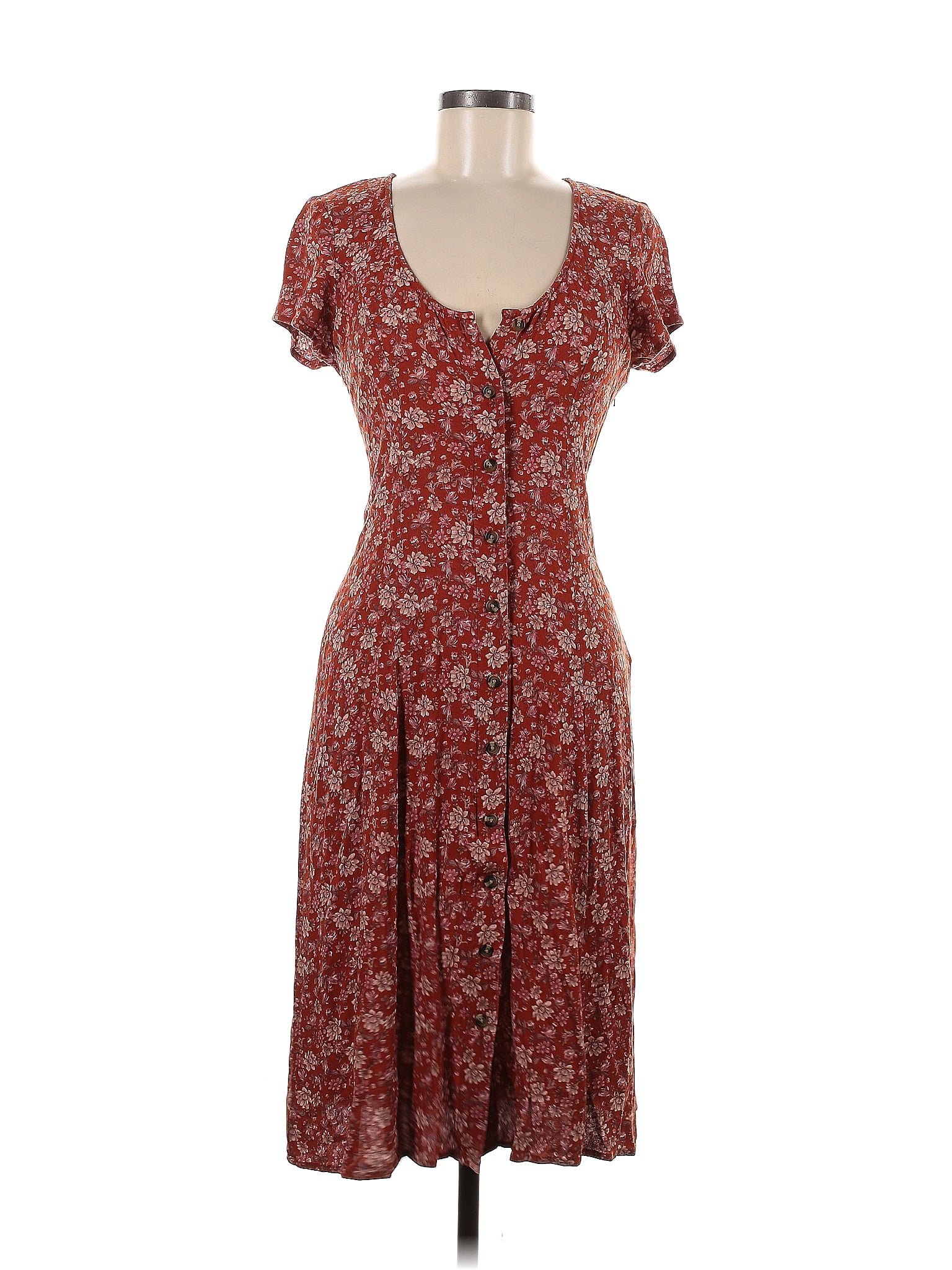 American Eagle Outfitters 100 Viscose Floral Burgundy Casual Dress