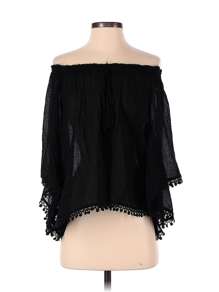 Stretchy Black Short Sleeve Blouse