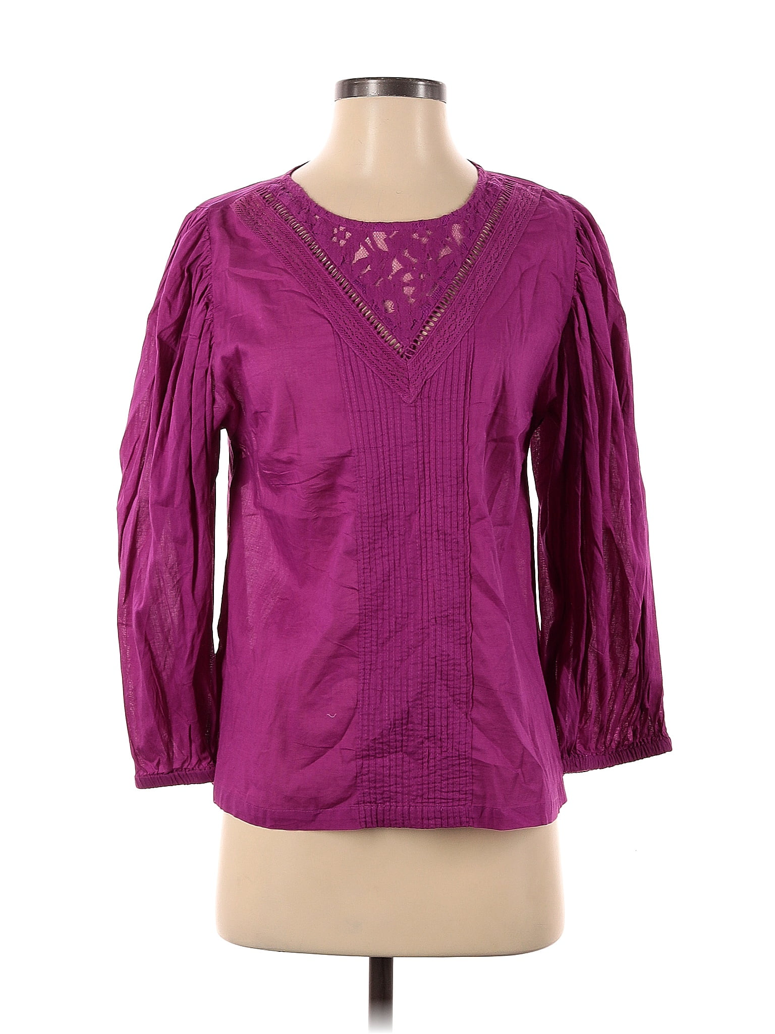 Farm Rio For Anthropologie 100 Cotton Purple Long Sleeve Blouse Size S