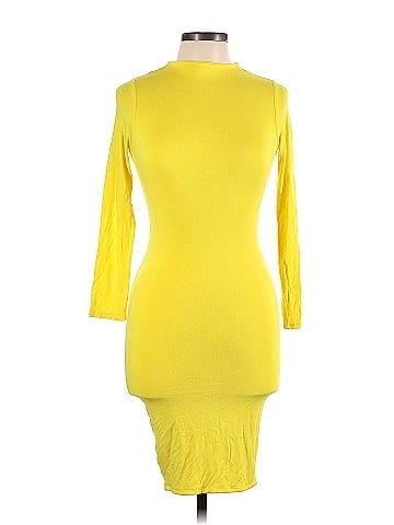 Naked Wardrobe Solid Yellow Casual Dress Size M - 54% off