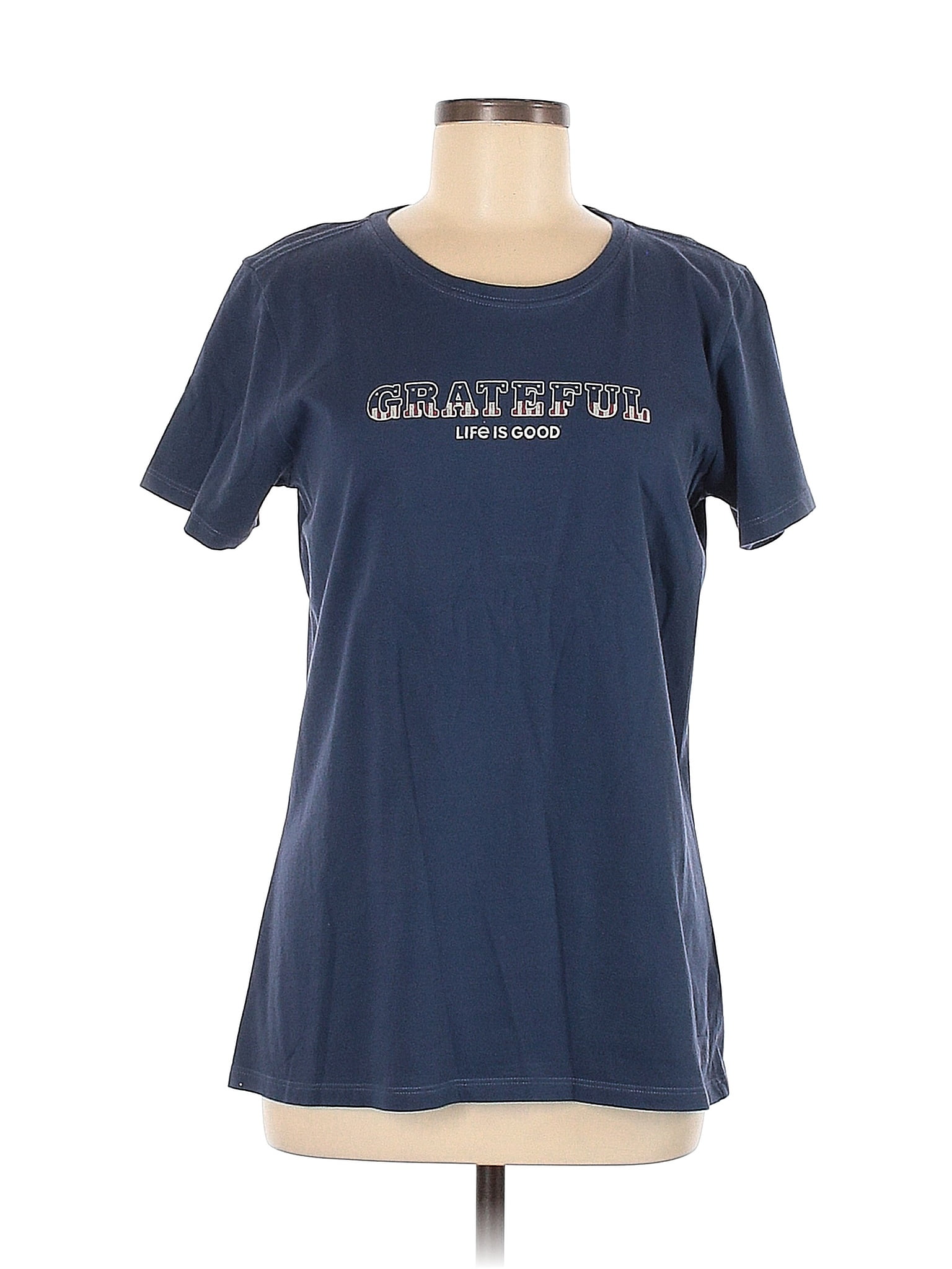 Life Is Good 100 Cotton Graphic Solid Blue Short Sleeve TShirt Size M