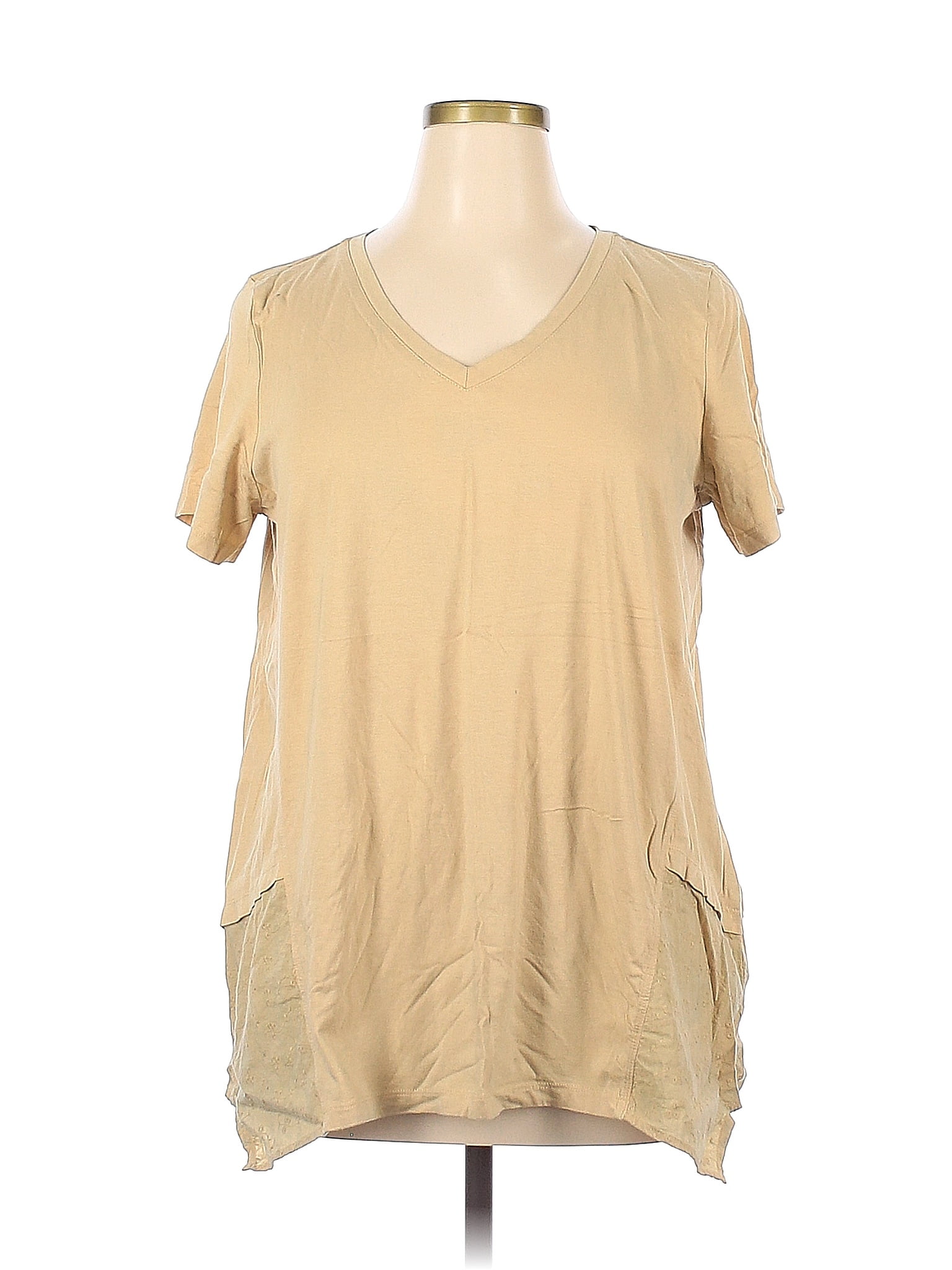 LOGO by Lori Goldstein Tan Short Sleeve T-Shirt Size 1X (Plus) - 62% ...