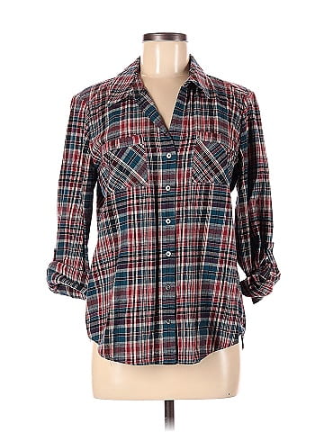 Joie 100% Cotton Plaid Multi Color Burgundy Long Sleeve Button-Down Shirt  Size M - 81% off