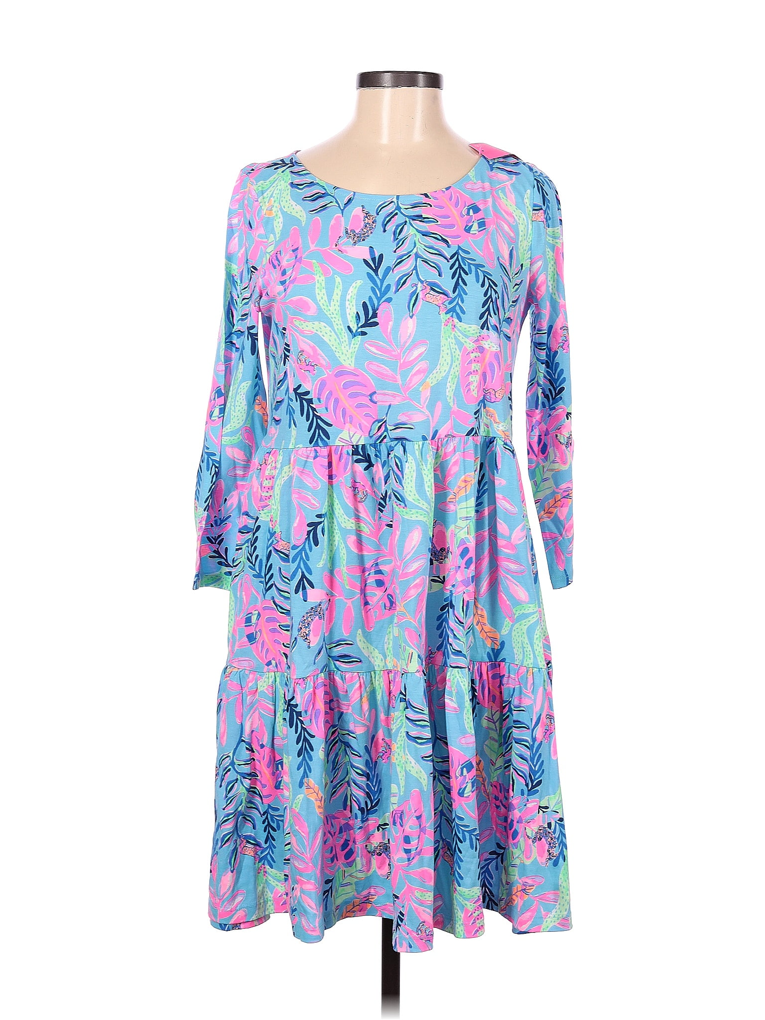 Lilly Pulitzer 100 Cotton Multi Color Blue Casual Dress Size M 59