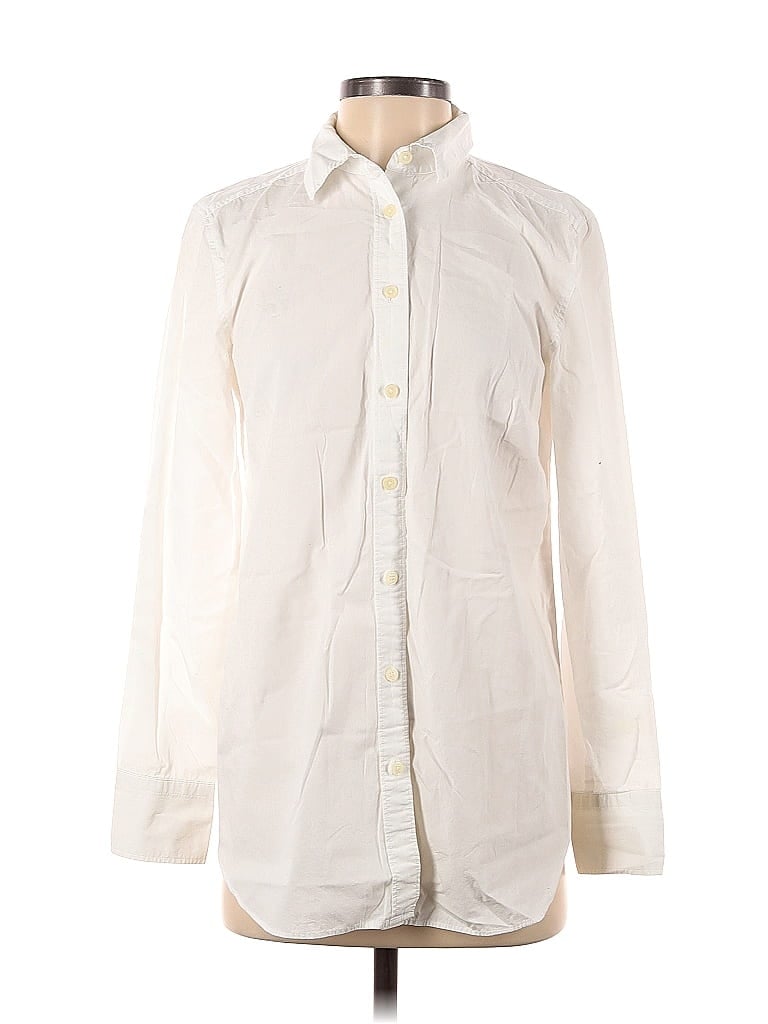 Ann Taylor LOFT 100% Cotton Solid White Ivory Long Sleeve Button-Down ...